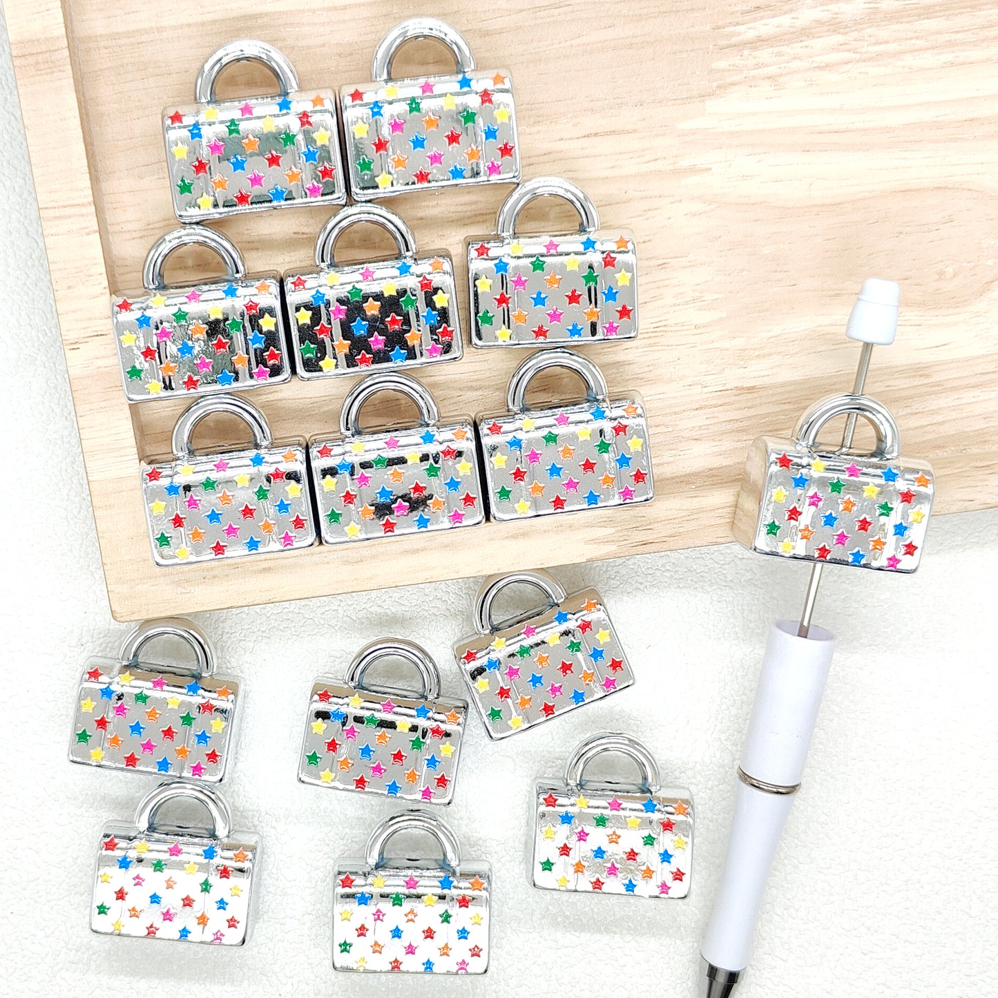 Chunky 3D Handbag Shape Star Print Acrylic Beads,Focal Beads