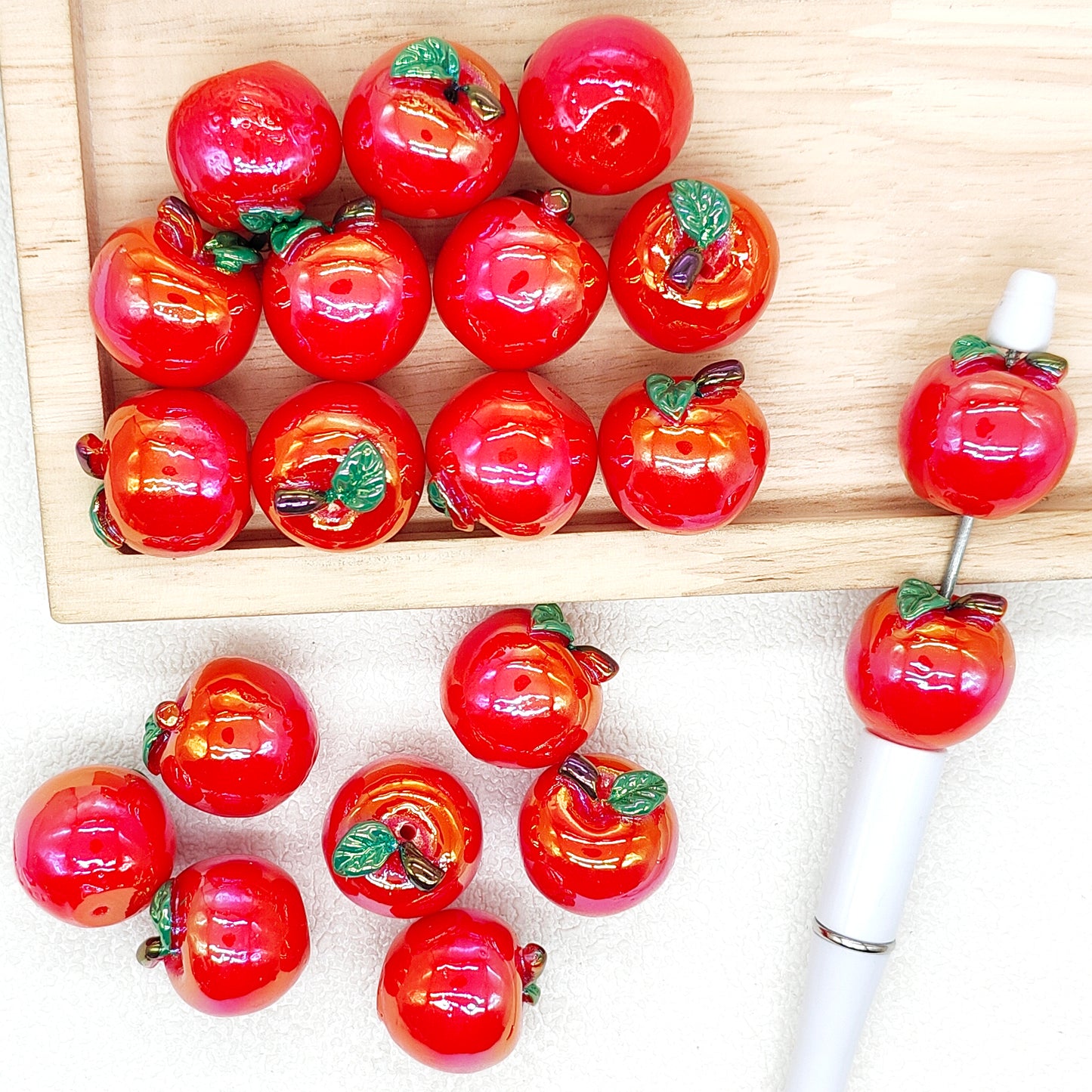 Chunky 3D Red Apple Acrylic Beads,UV Apple Bead for Teacher