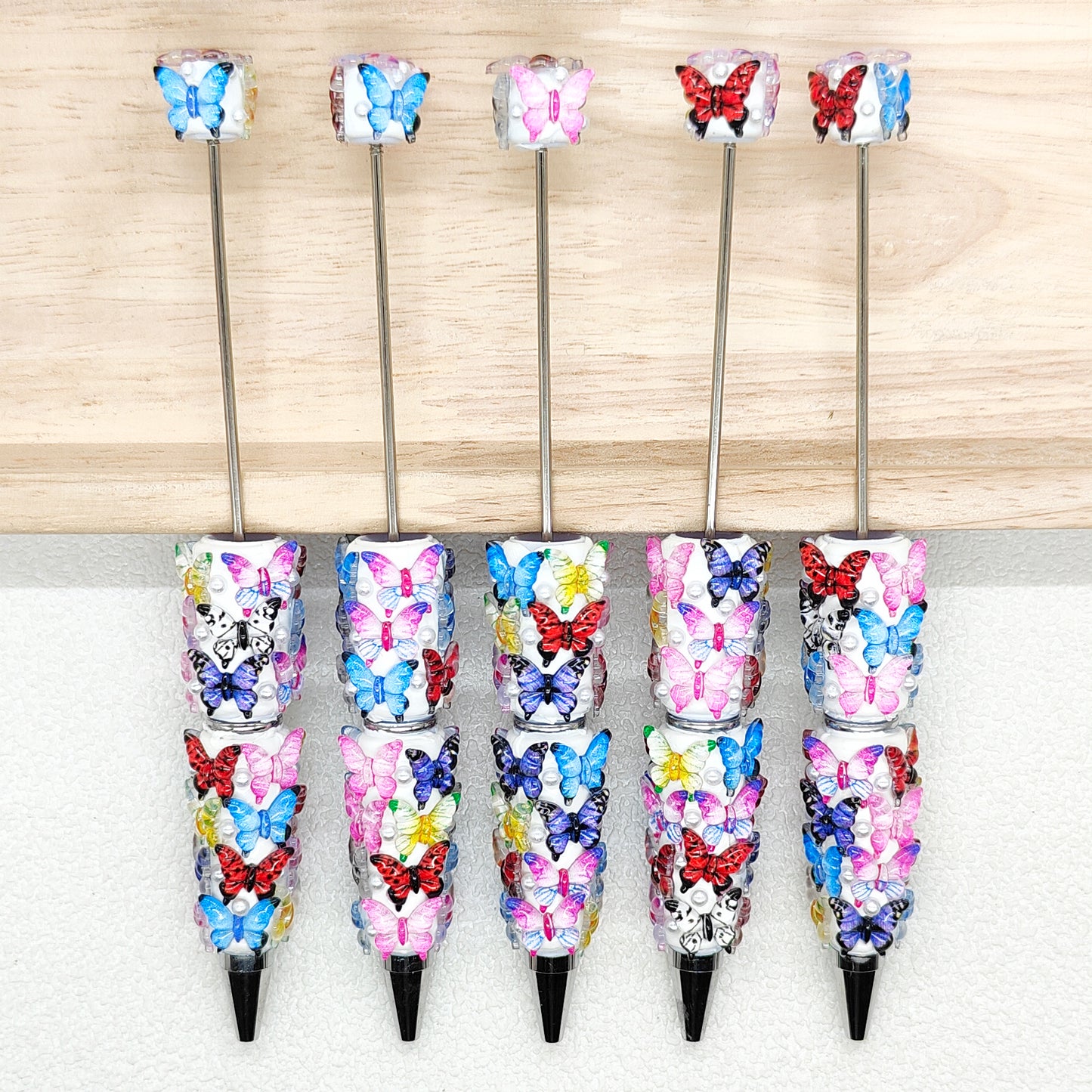 Colorful Butterfly Pearl Beadable Pen Bar Blank,DIY Spring Pen