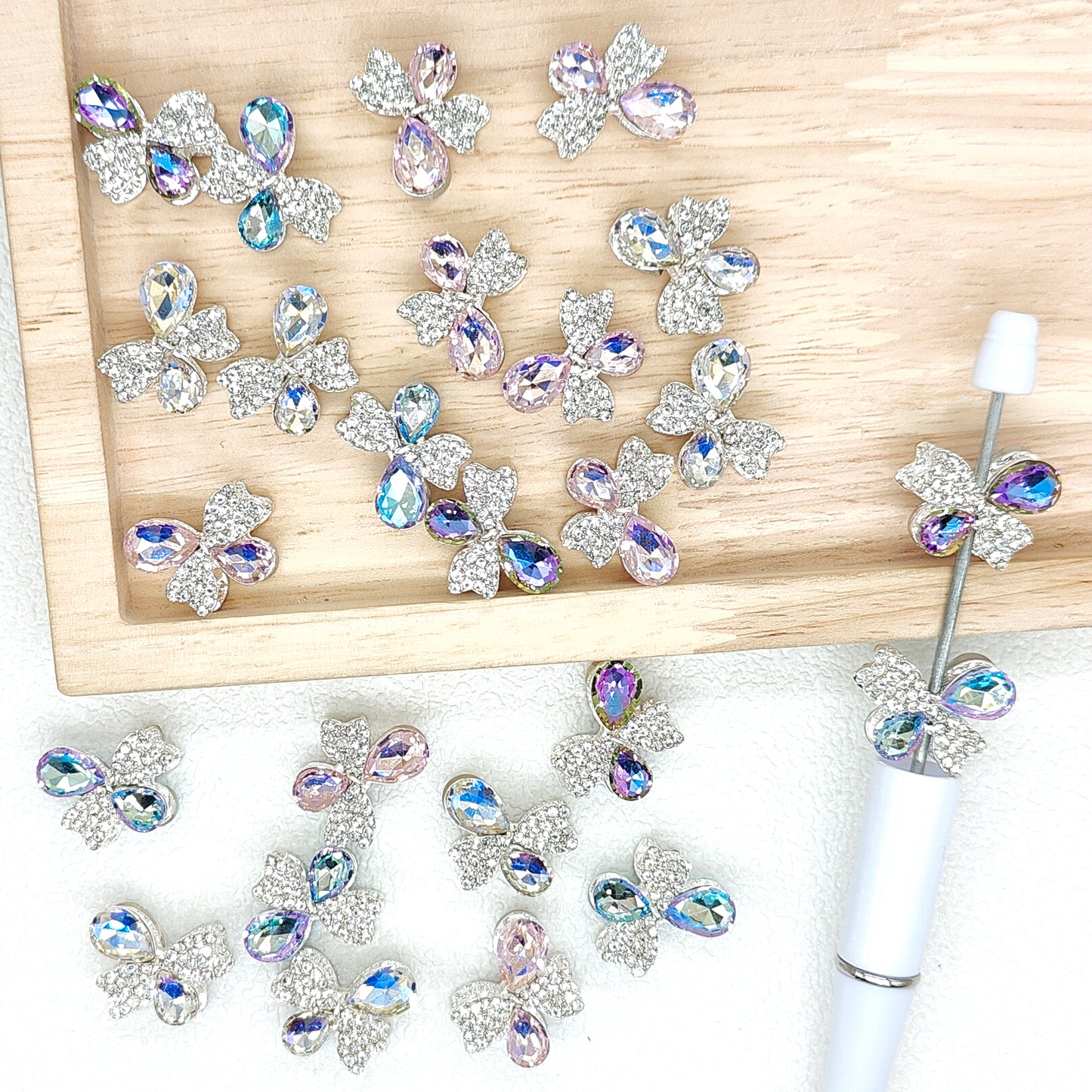 Crystal Butterfly Fancy Beads,Rhinestone Metal Beads For Pen