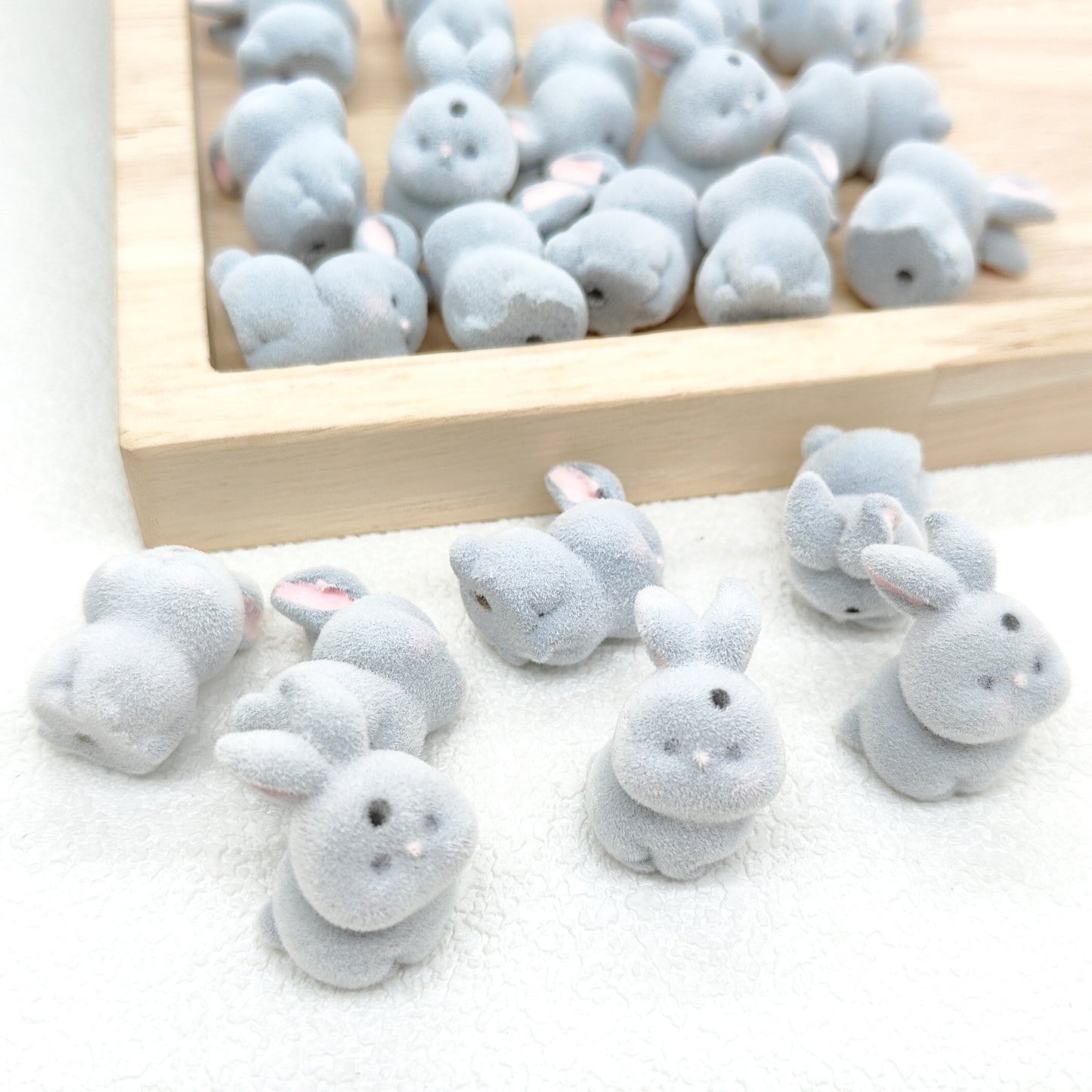 Grey Rabbit Flocked Acrylic Beads DIY Keychain