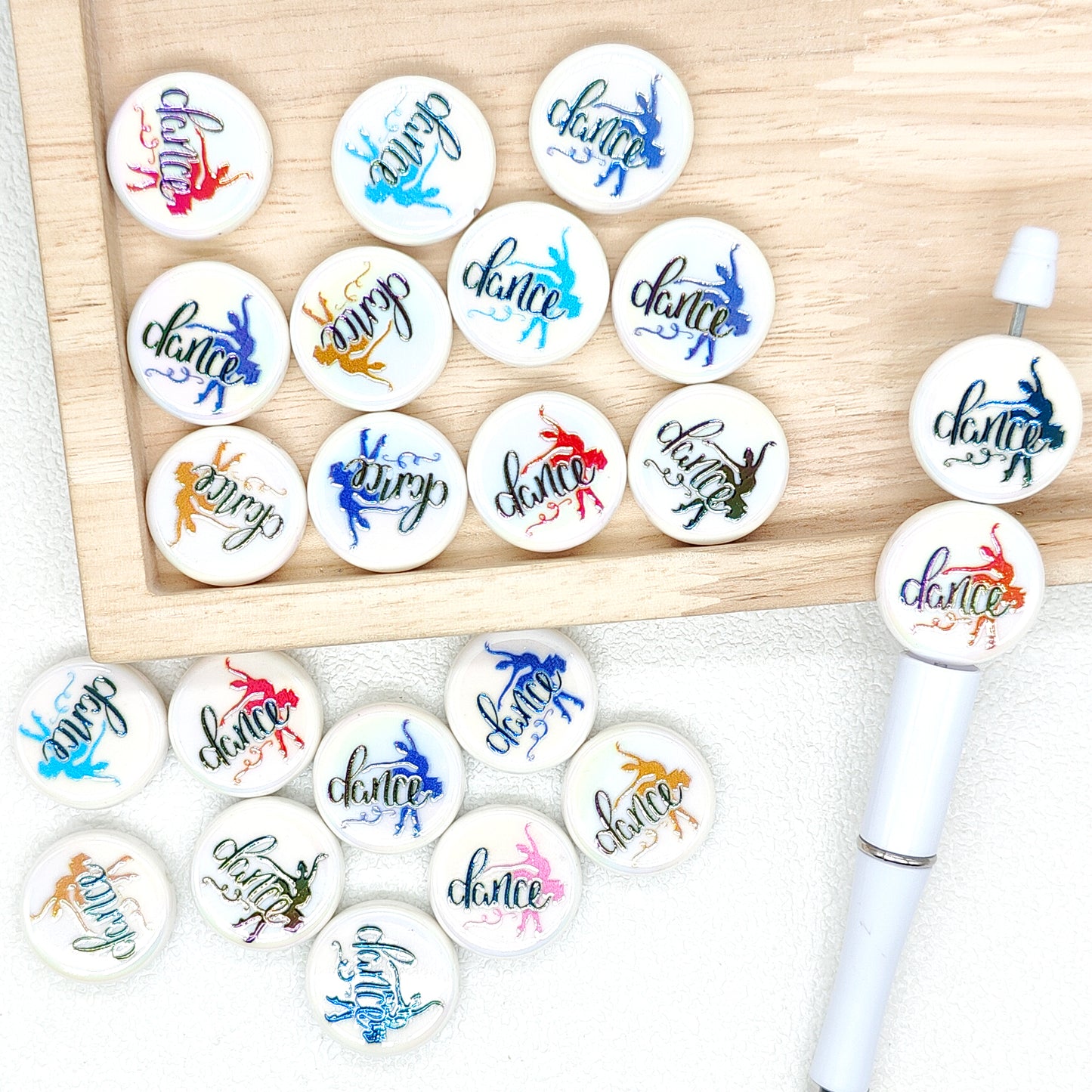 Dance Print Flat Round Acrylic Loose Beads