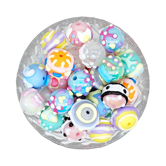 16mm Hand Printing Bubblegum Acrylic Beads- Random Mix Color
