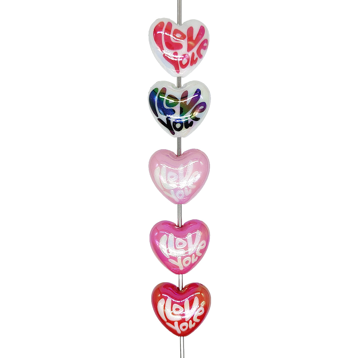 Mix I Love You Heart Shaped UV Acrylic Focal Beads