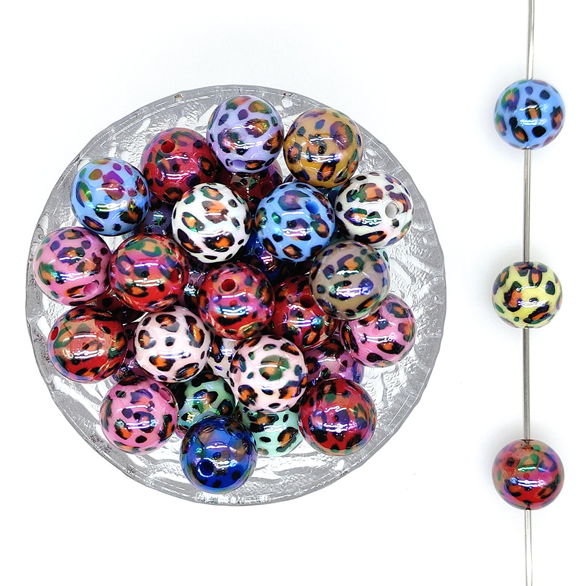 16mm Colorful Leopard Bubblegum Acrylic Beads Mixed Color