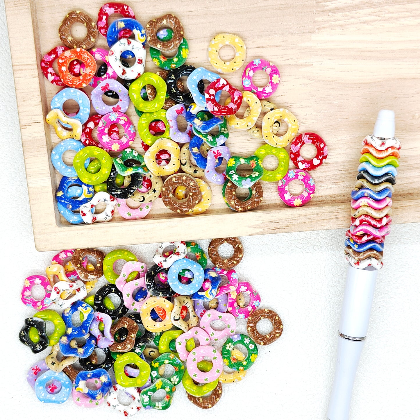 16mm Mix Colorful Printed Wavy Spacer Acrylic Beads