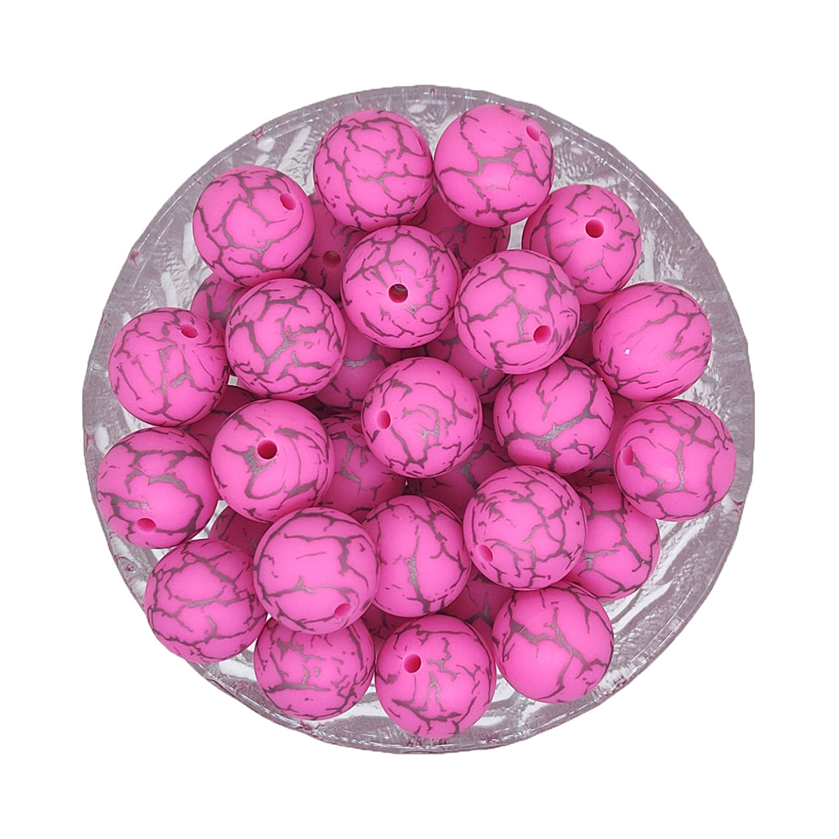 15mm Hot Pink Crack Print Round Silicone Beads