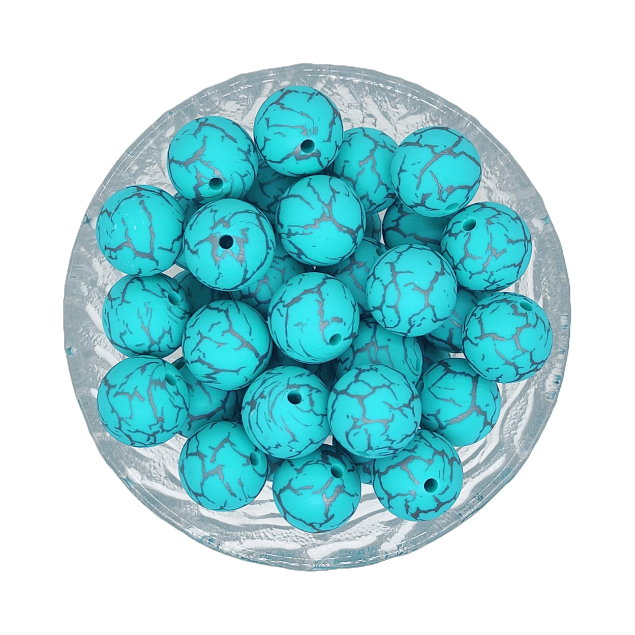 15mm Turquoise Crack Print Round Silicone Beads