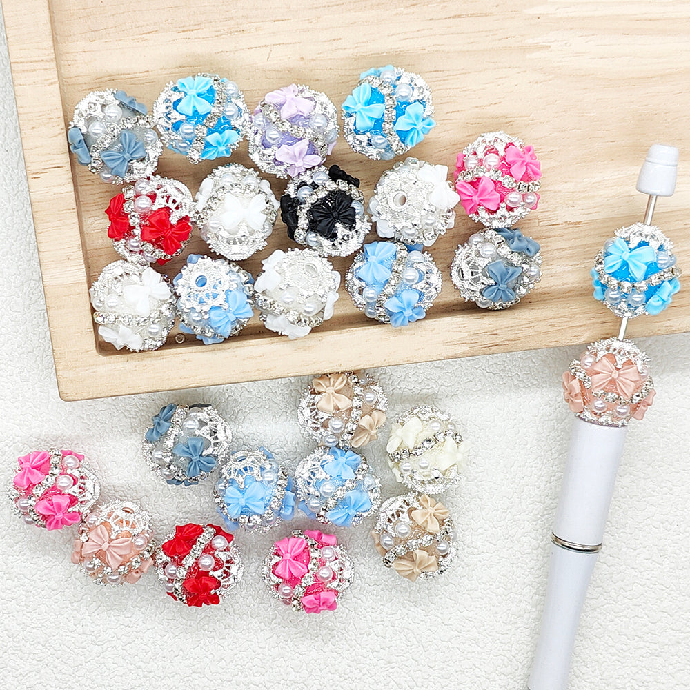 Fancy Bow Filigree Metal Pearl Rhinestone Acrylic Beads,Craft Beads