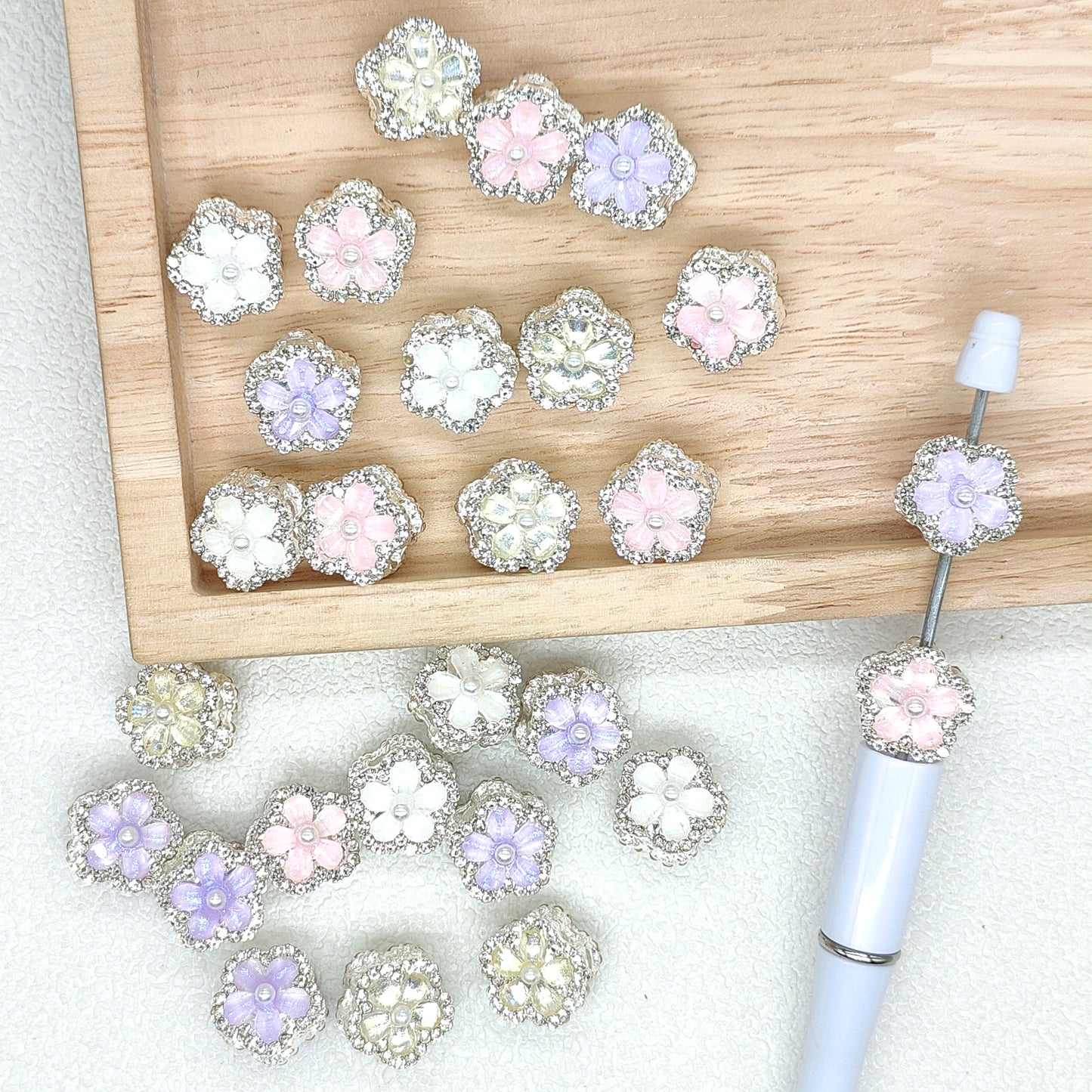 Fancy Crystal Flower Metal Rhinestone Floral Beads for Pen