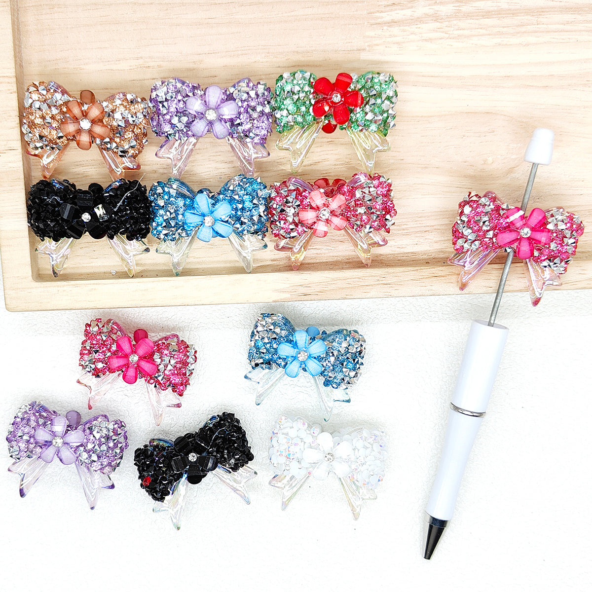 Fancy Flower Bowknot Rhinestone Acrylic Beads