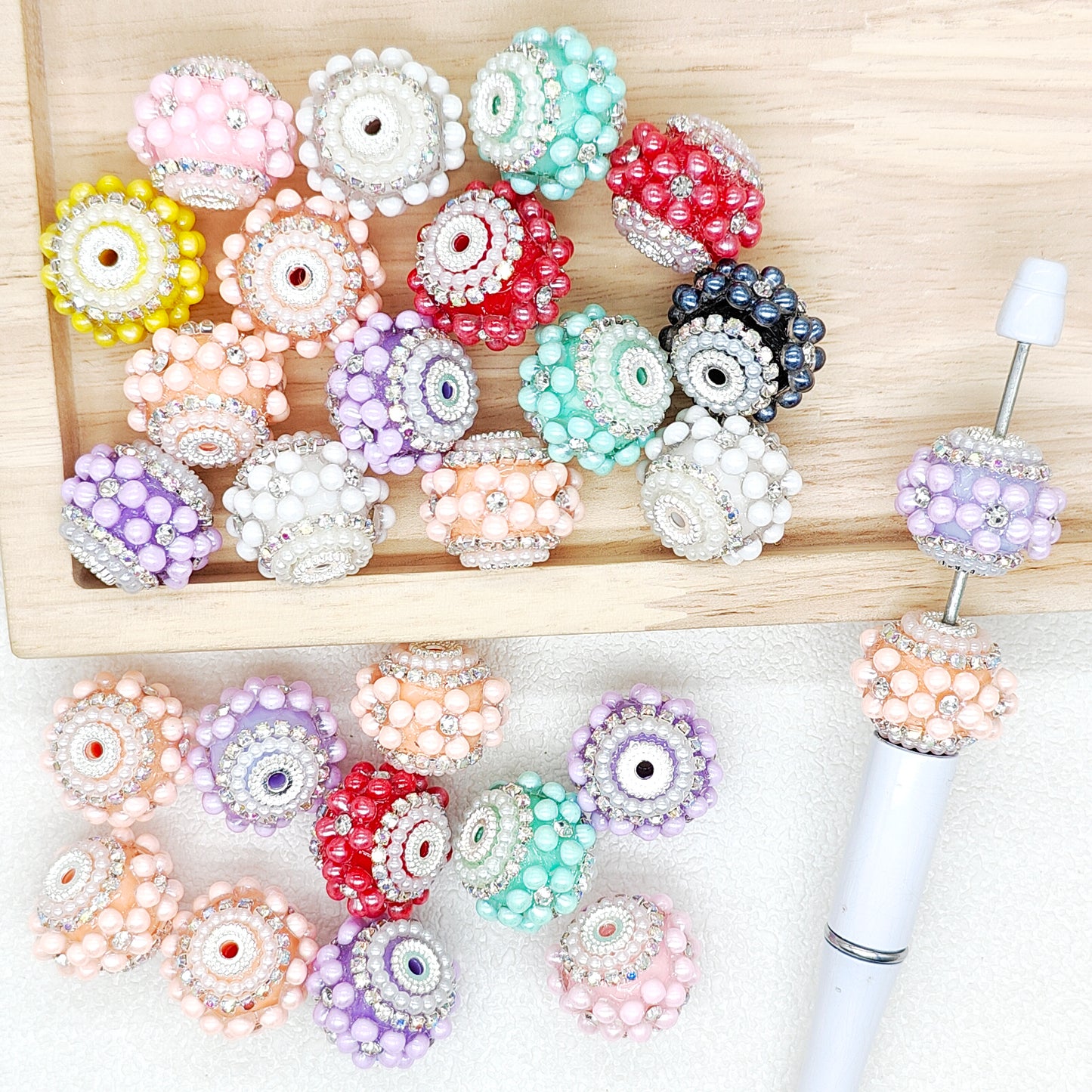 Fancy Pearl Flower Rhinestone Acrylic Assorted Beads