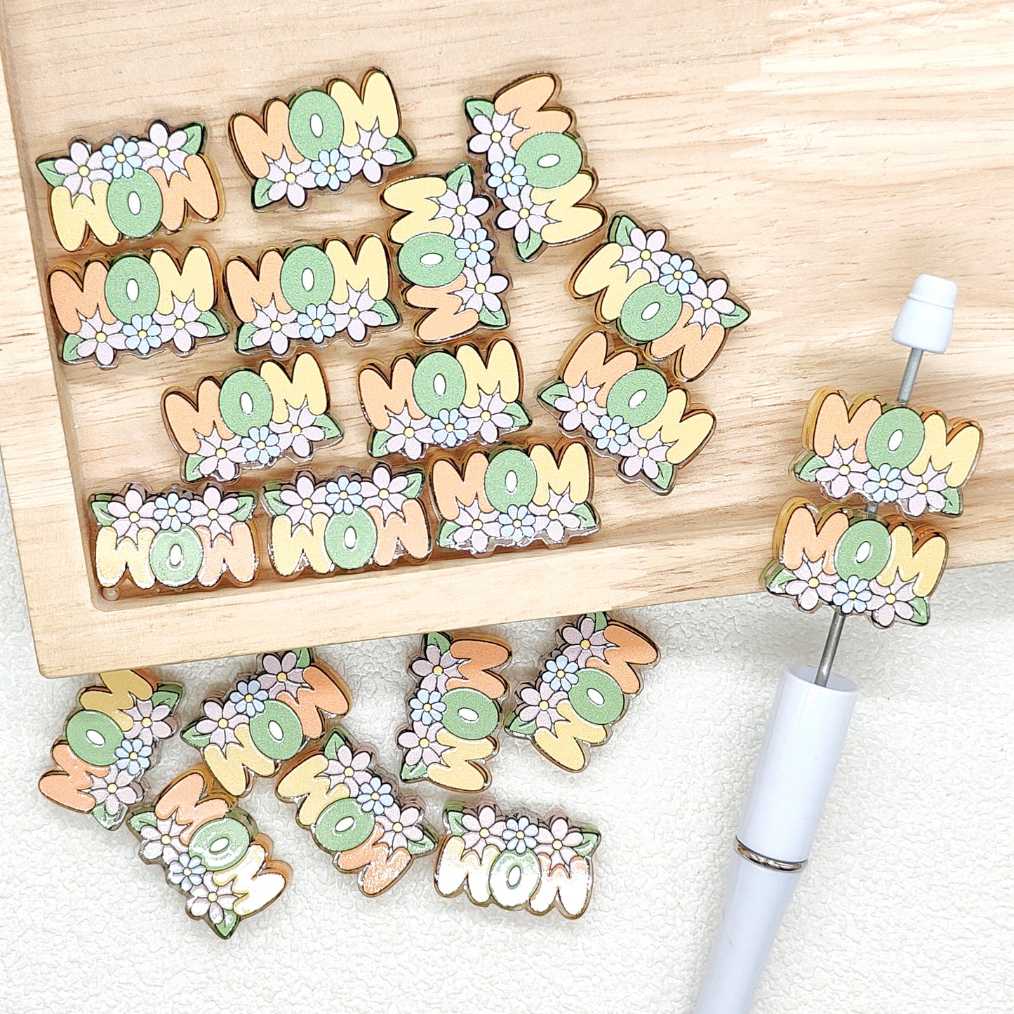 Flat Acrylic Floral Mom Focal Beads
