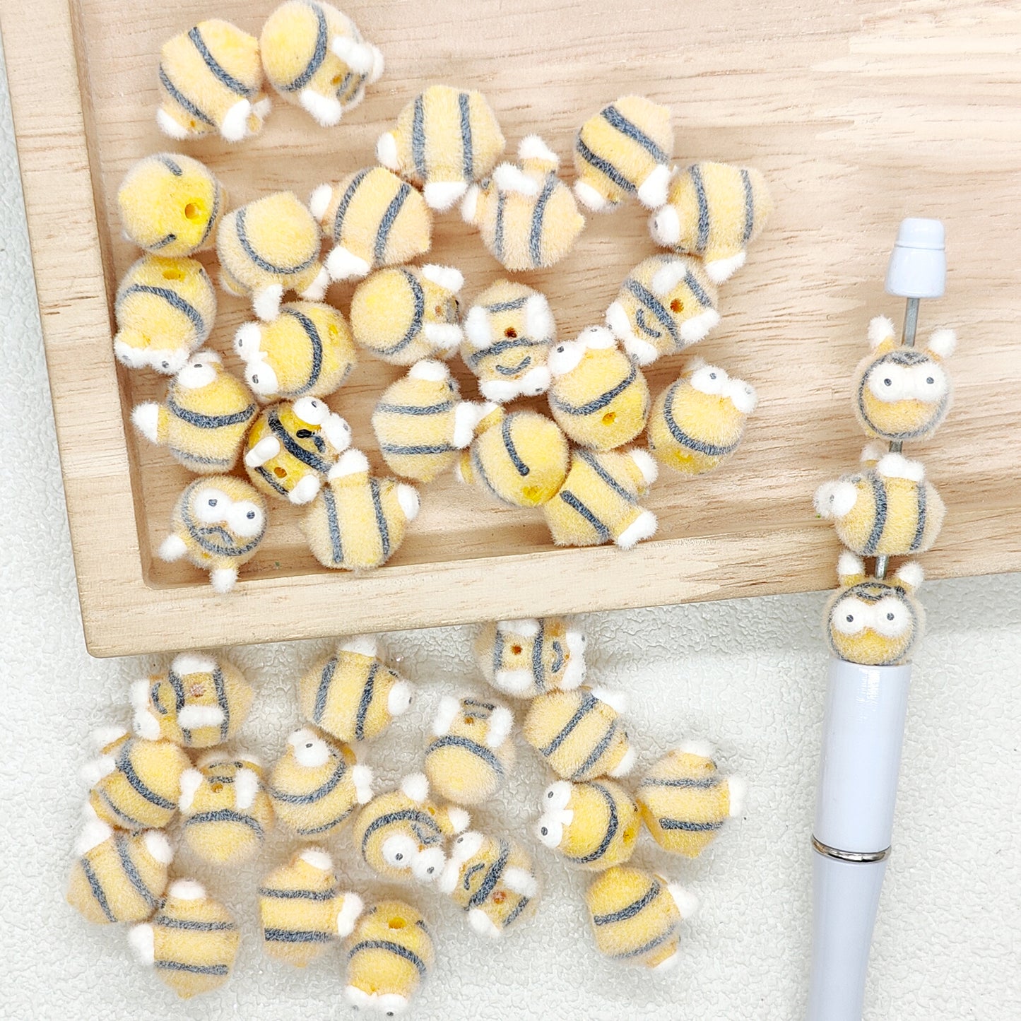 Flocked Bee Focal Fuzzy Loose Beads,Acrylic Beads
