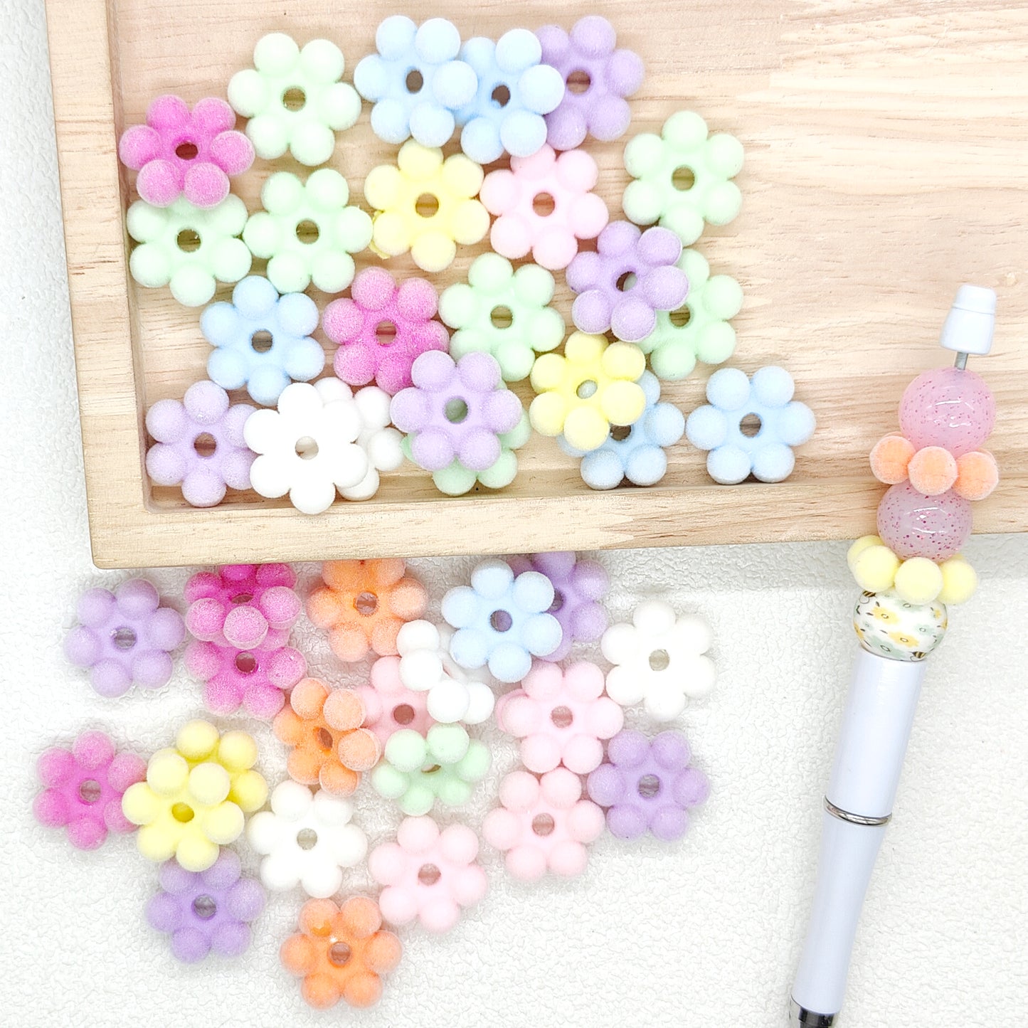 Flocked Spacer Loose Beads,Fuzzy Acrylic Spacer Bead