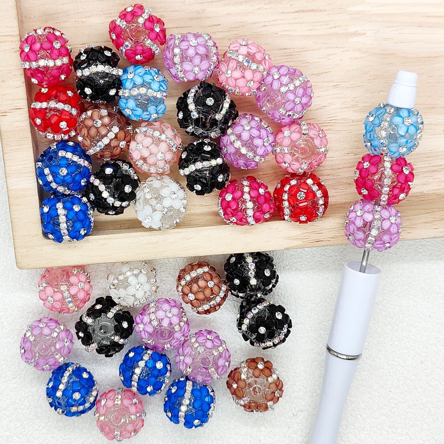 Flower Rhinestone Crystal Sparkle Ball,Fancy Acrylic Beads
