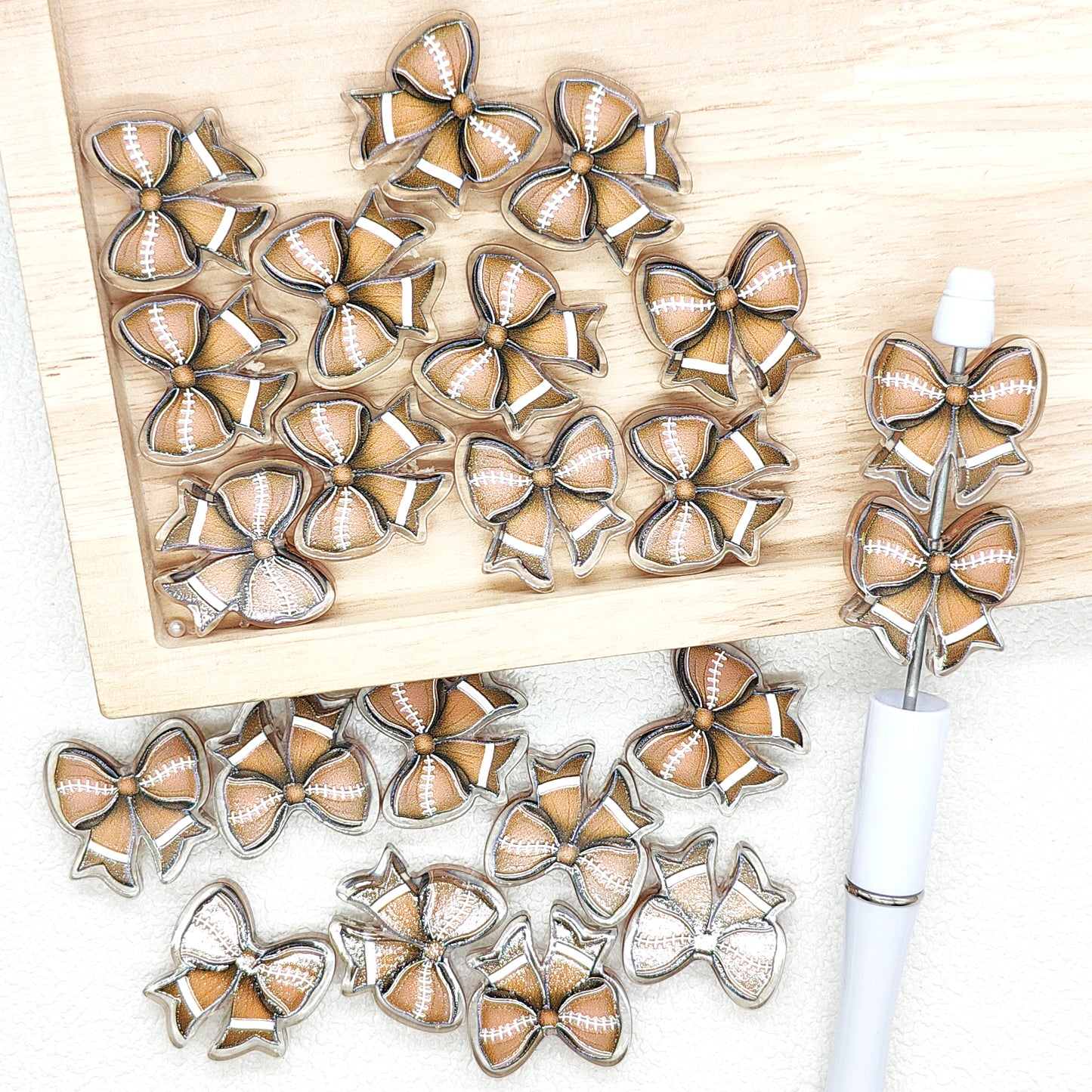 Football Bow Acrylic Focal Beads for Pen