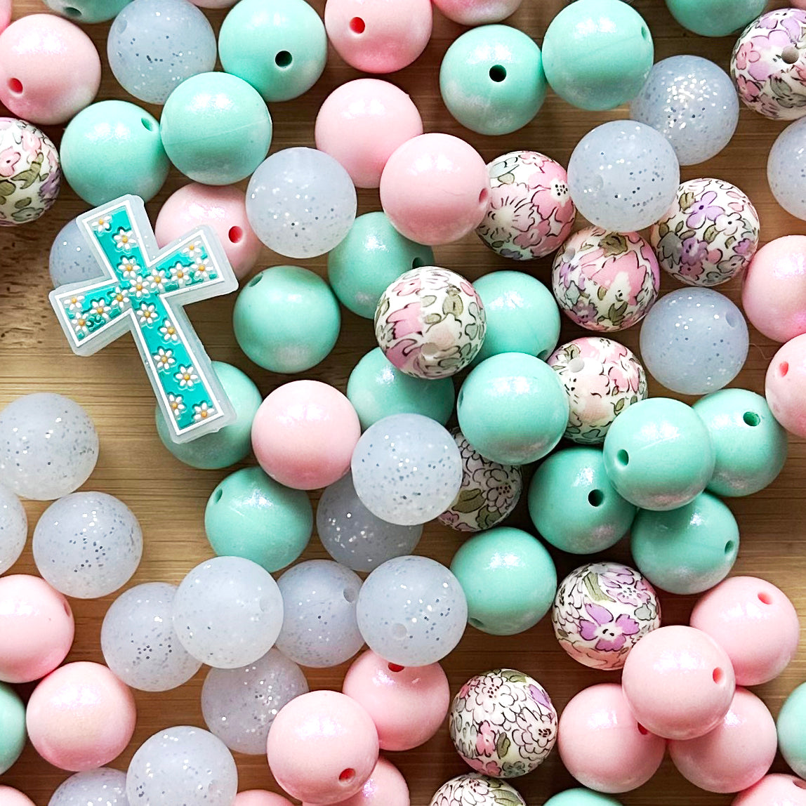 24Pcs Assorted Cross Beads,Loose 15mm Silicone Beads