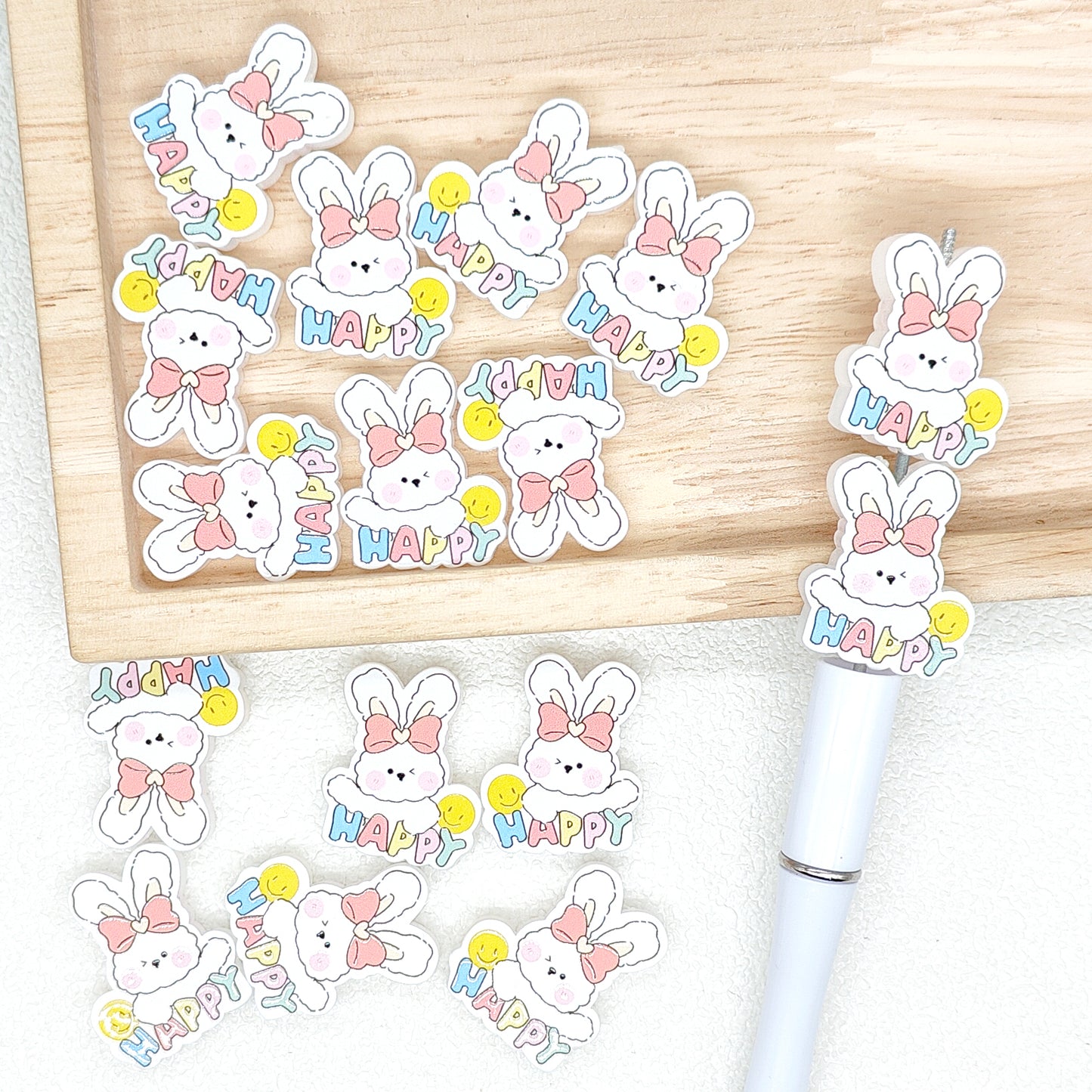 Happy Bunny Acrylic Beads,Cute Rabbit Beads Charms DIY Pen