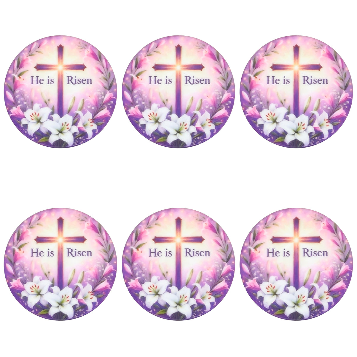 He is Risen Cross Print Flat Round Focal