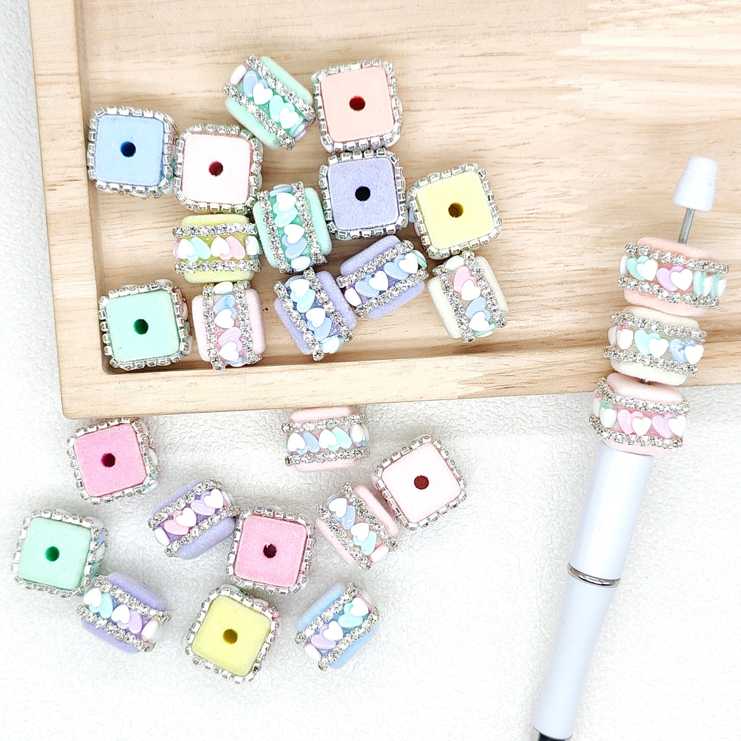 Heart Rhinestone Flocked Cube Facny Beads,Acrylic Square Beads