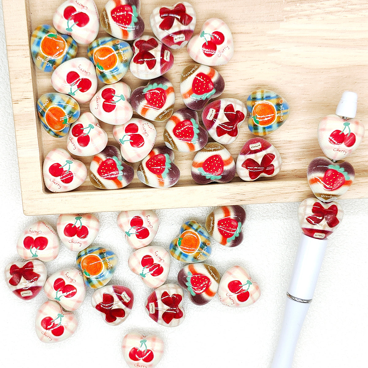 Heart Shape Printed Acrylic Beads For Jewelry Making