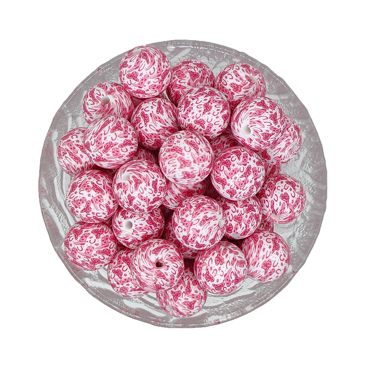 15mm Pink Cowboy Boots Print Round Silicone Beads