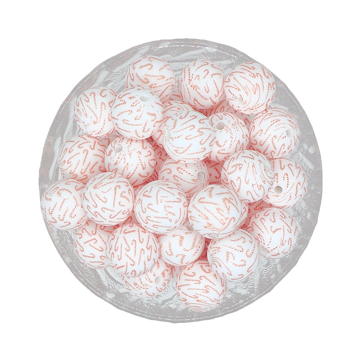 15mm Pink Candy Cane Print Round Silicone Beads