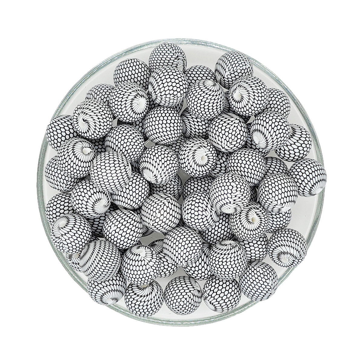 15mm Black Lace Print Round Silicone Beads