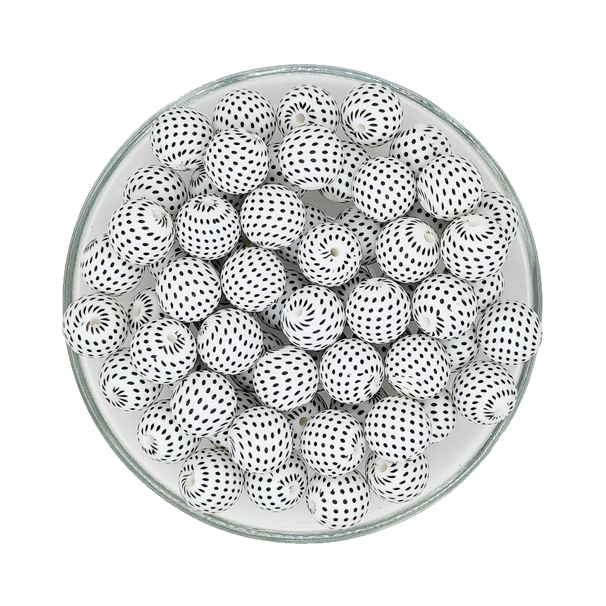15mm Black Point Print Round Silicone Beads
