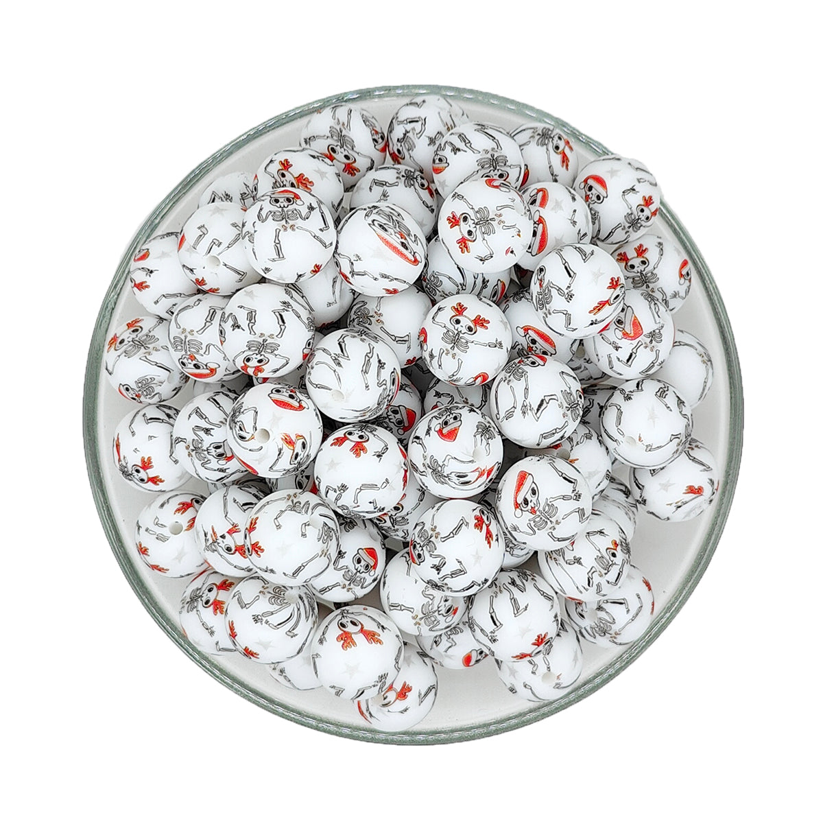 15mm Christmas Skeleton Print Round Silicone Beads