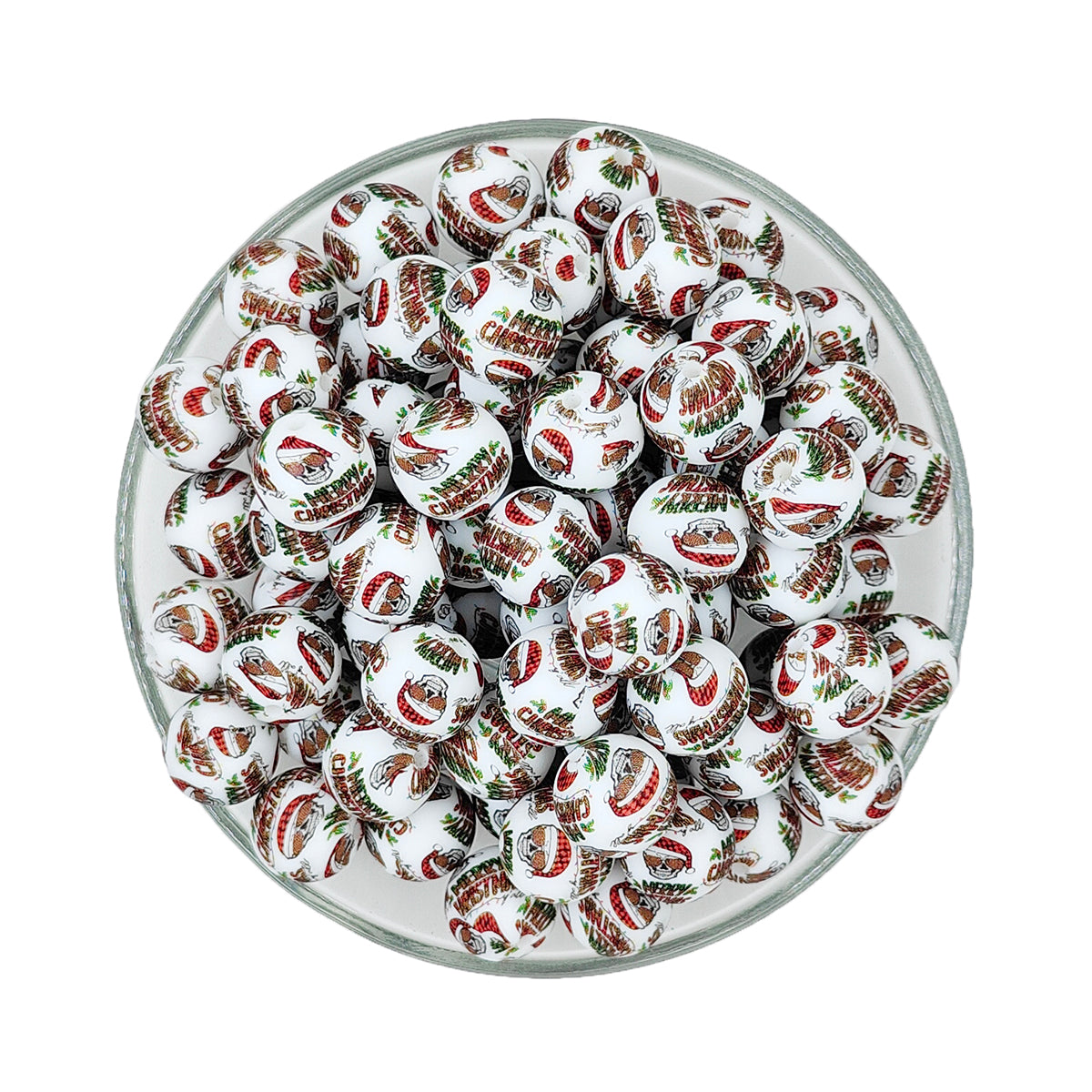 15mm Christmas Hat Skull Print Round Silicone Beads