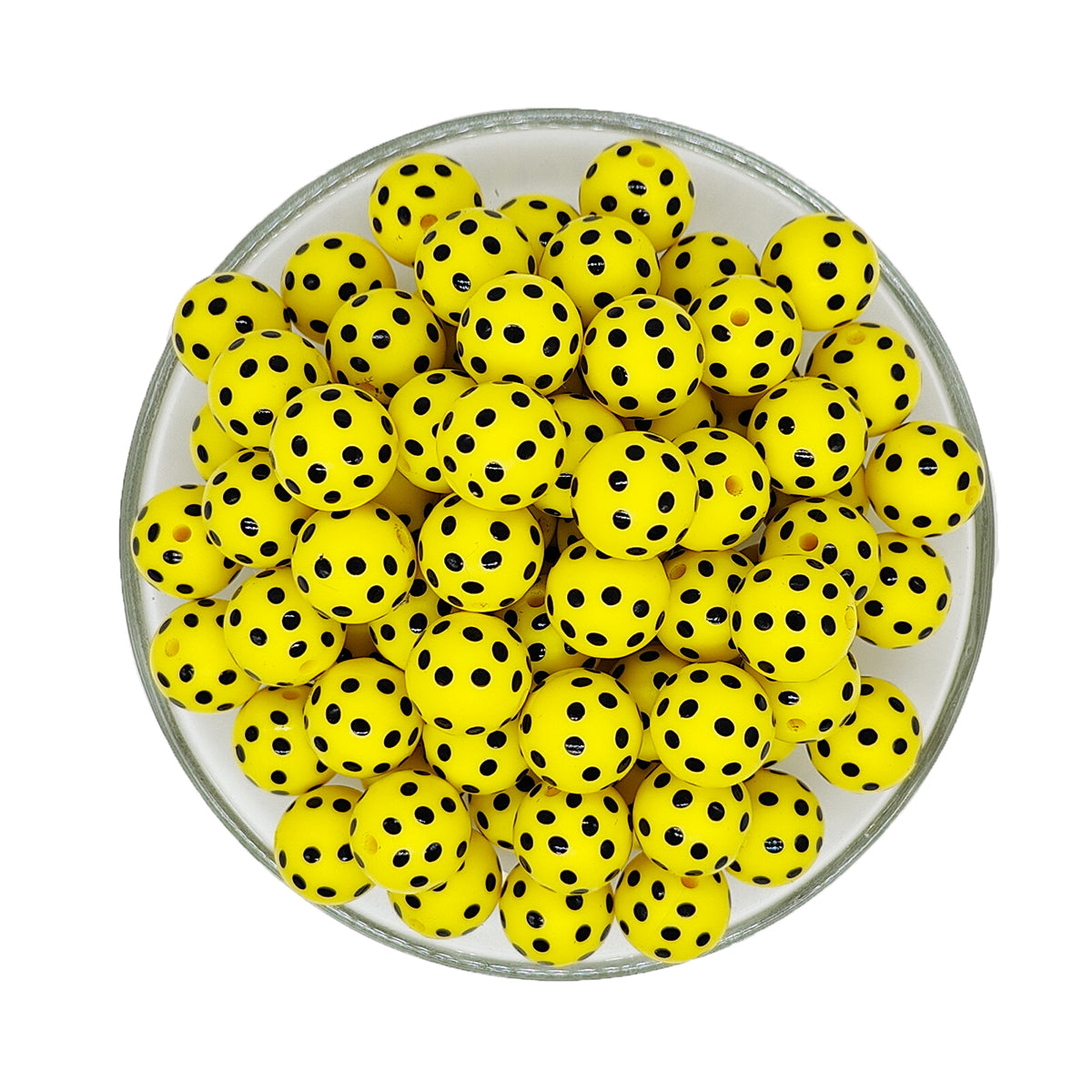 15mm Yellow Polka Dot Print Round Silicone Beads