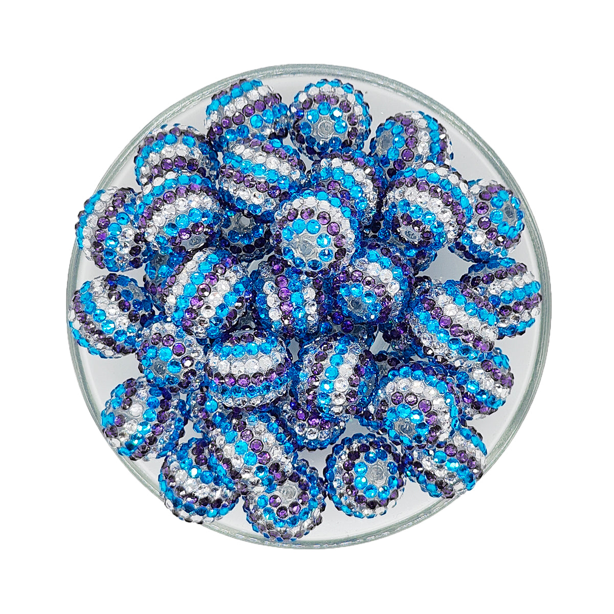 20mm Blue Purple Striped Rhinestone Bubblegum Acrylic Beads