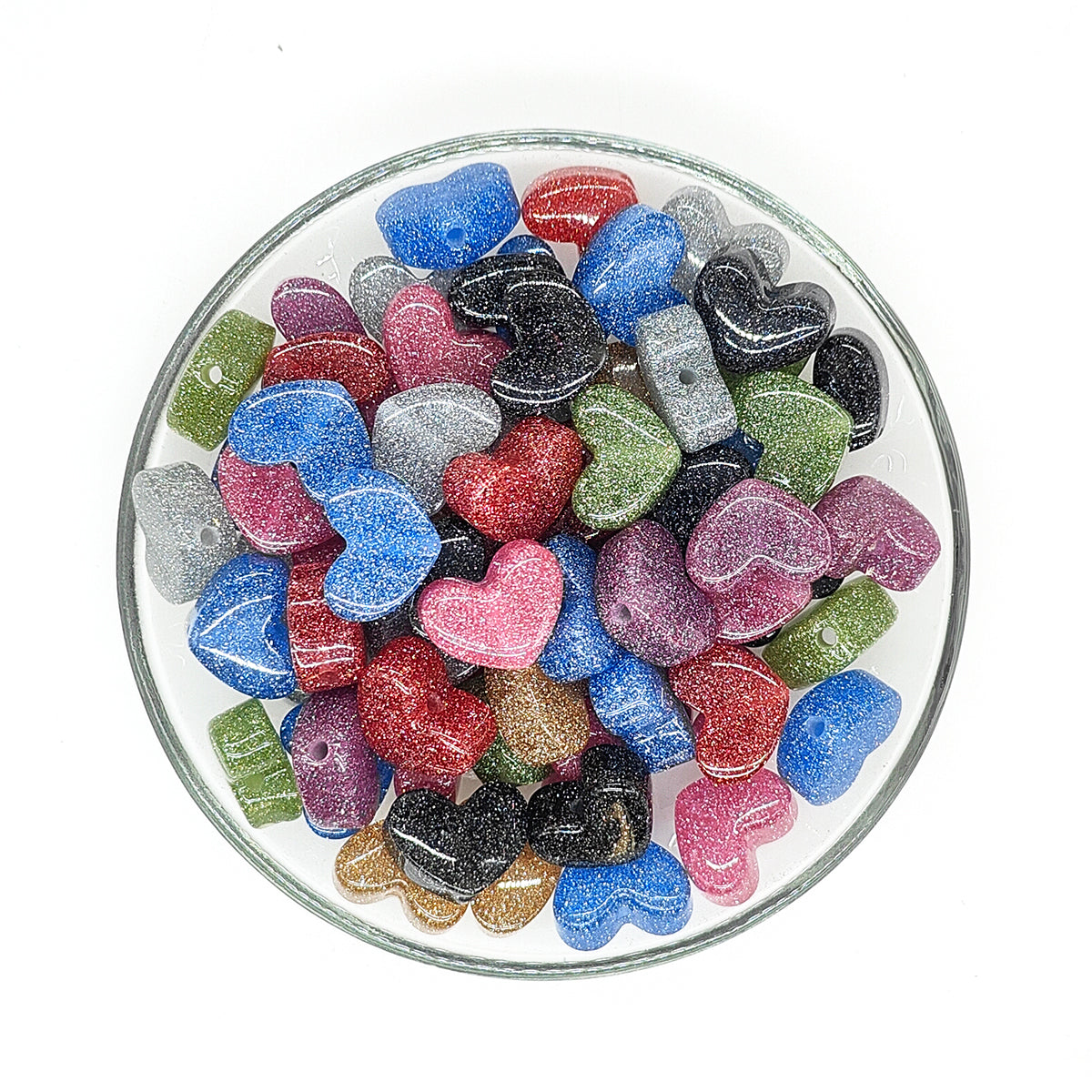 19mm Glitter Heart Acrylic Beads