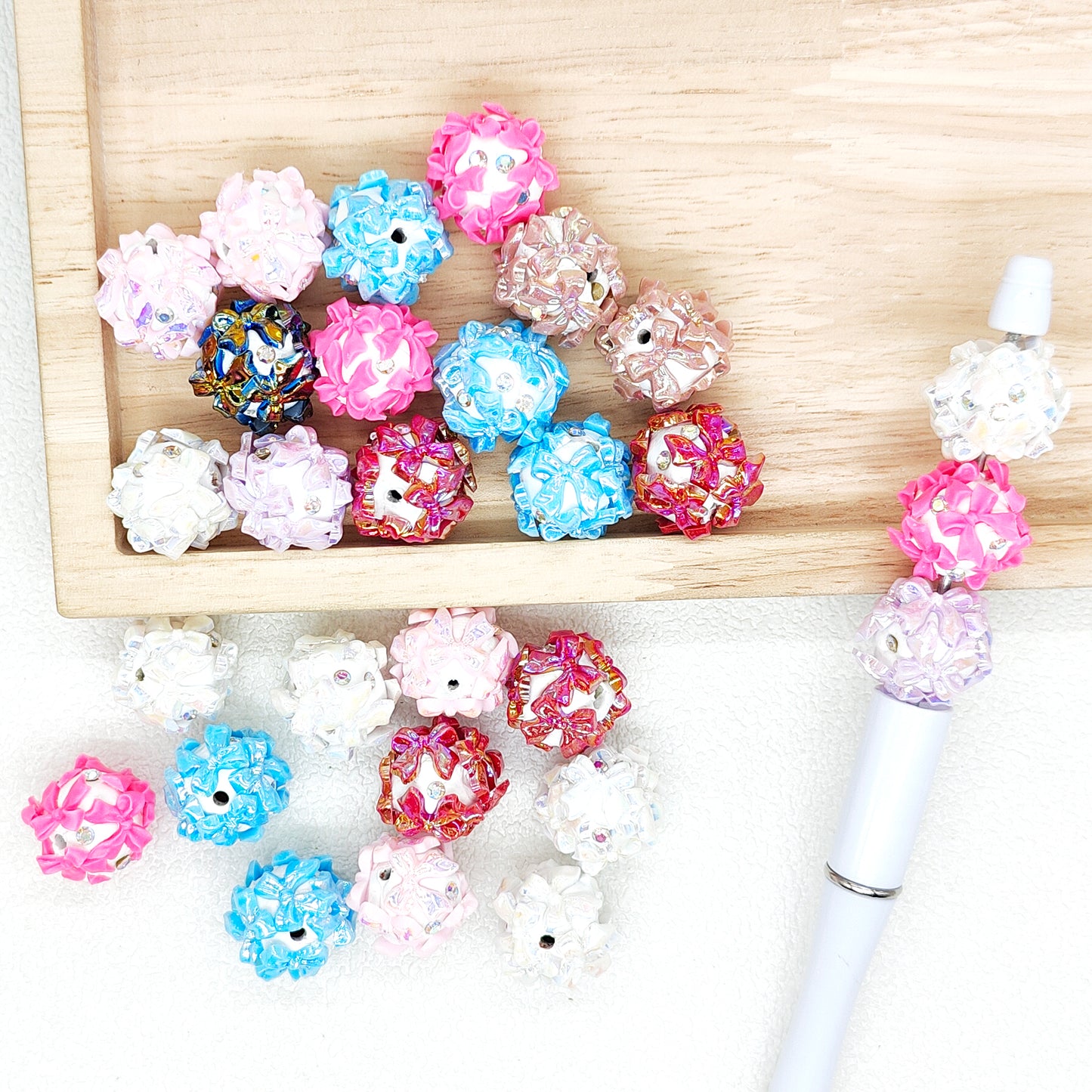 Iridescent Bowknot Rhinestone Polymer Clay Fancy Beads