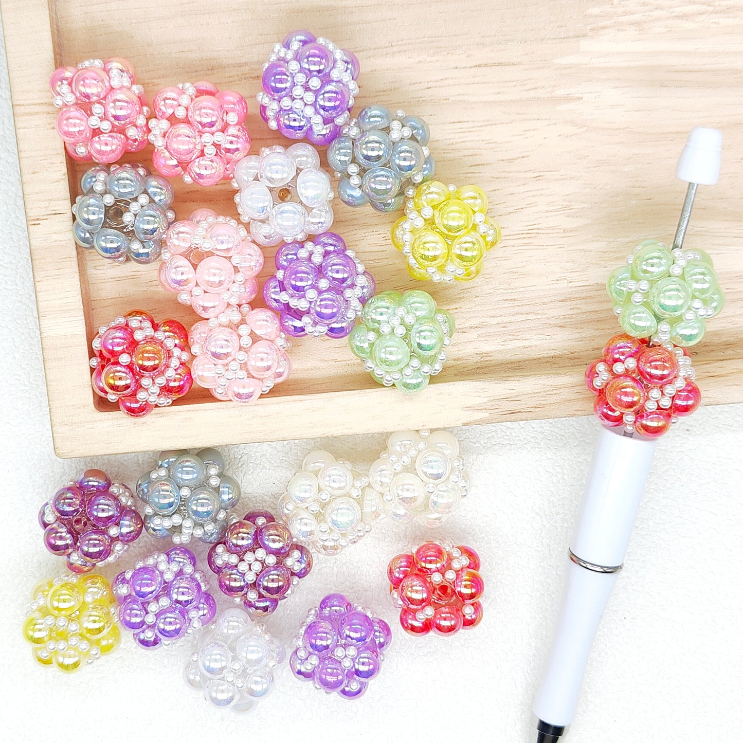 Iridescent Pearl Beads,Chunky Acrylic Fancy Beads