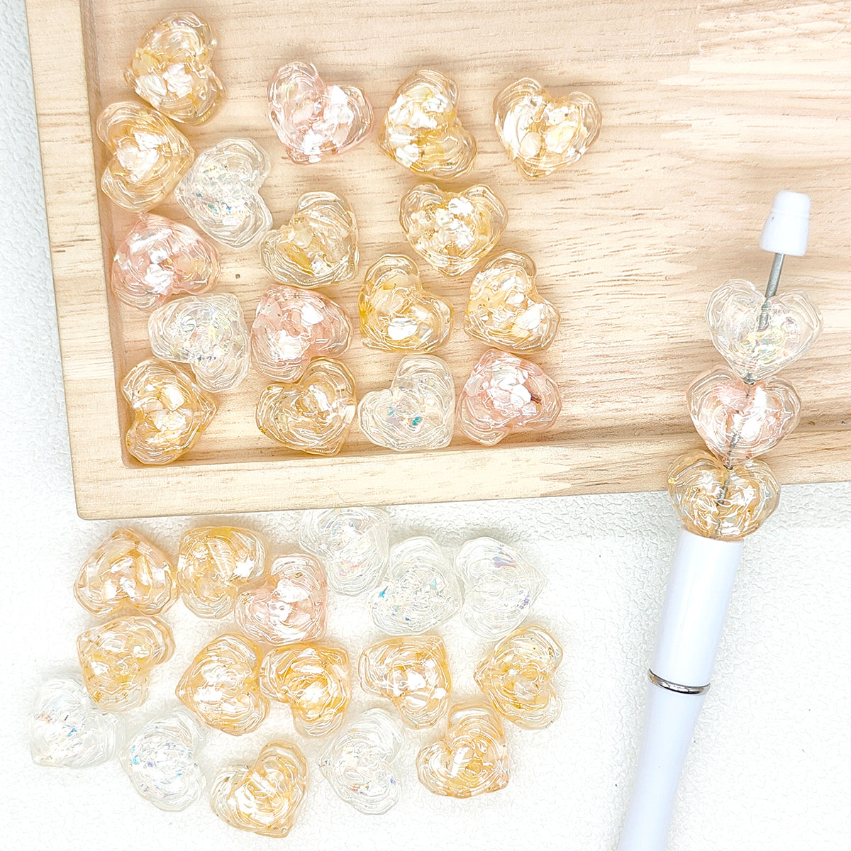 Iridescent Sequin Glitter Heart Acrylic Beads DIY Charm Pen