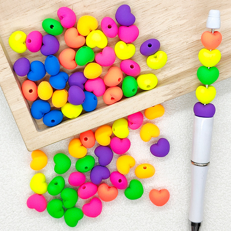 Matte Rainbow Fluorescent Heart Shape Acrylic Spacer Beads