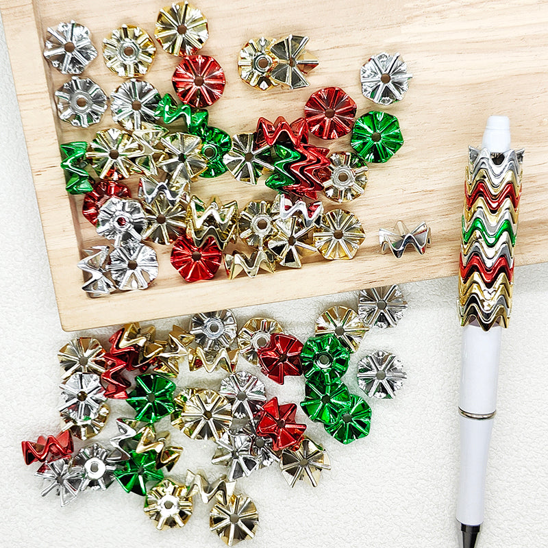 Metallic Wave Acrylic Loose Christmas Spacer Beads