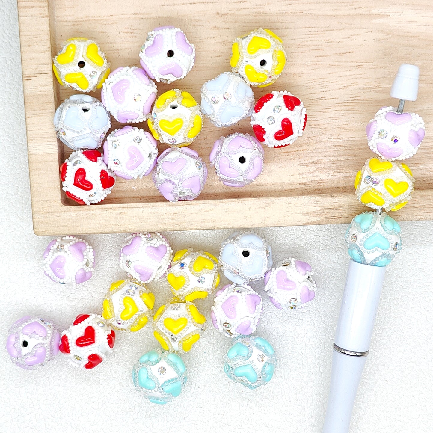 Mixed Color Heart Rhinestone Polymer Clay Beads,Fancy Beads