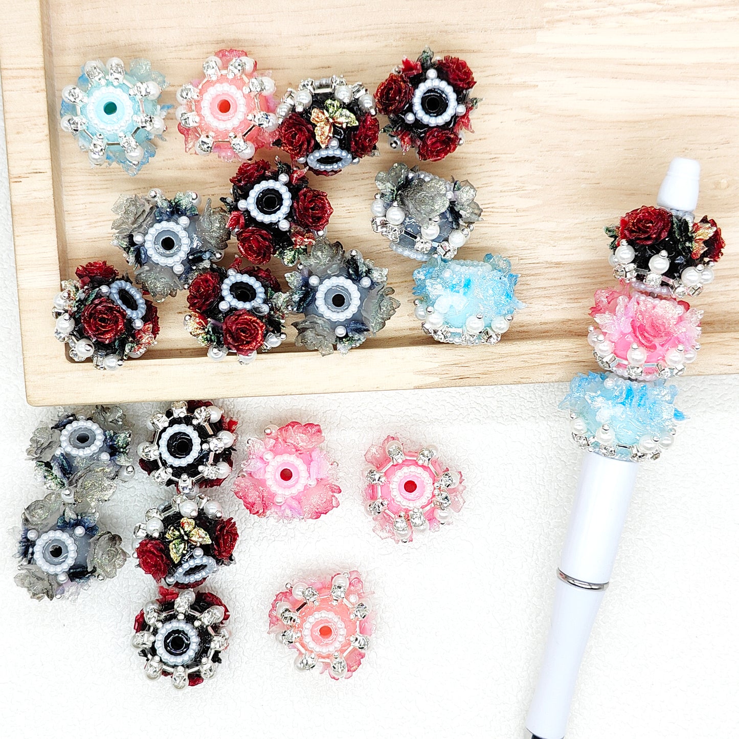 Mixed Color Rhinestone Butterfly Pearl Bead,Floral Acrylic Beads