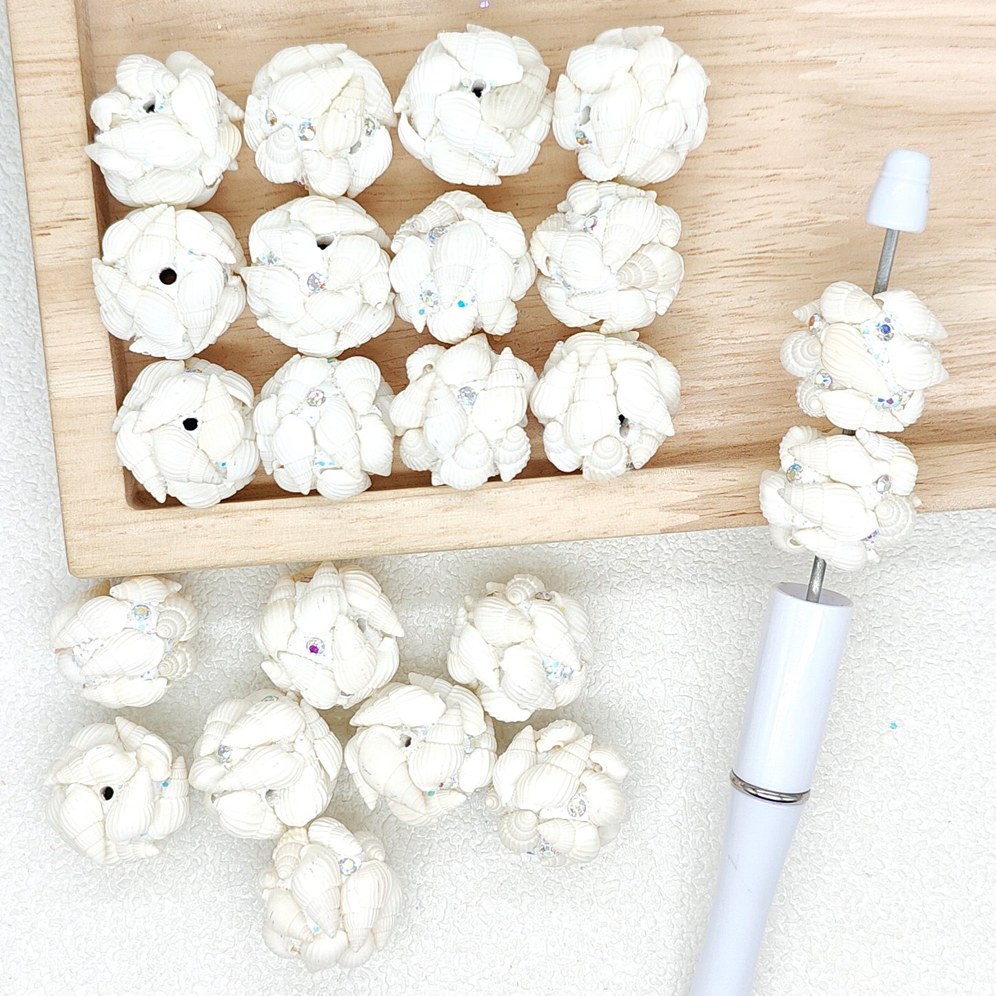 Natural Shell Rhinestone Polymer Clay Beads,Pen Beads