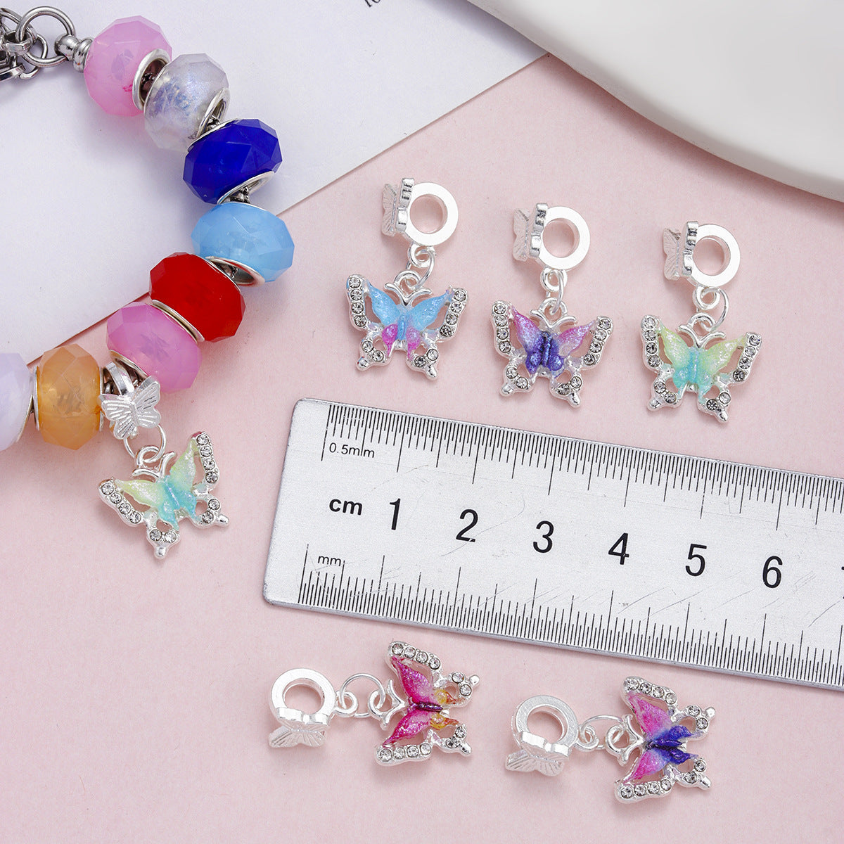 5Pcs/Lot Colorful Butterfly Alloy Bail Beads,Pen Charm Beads