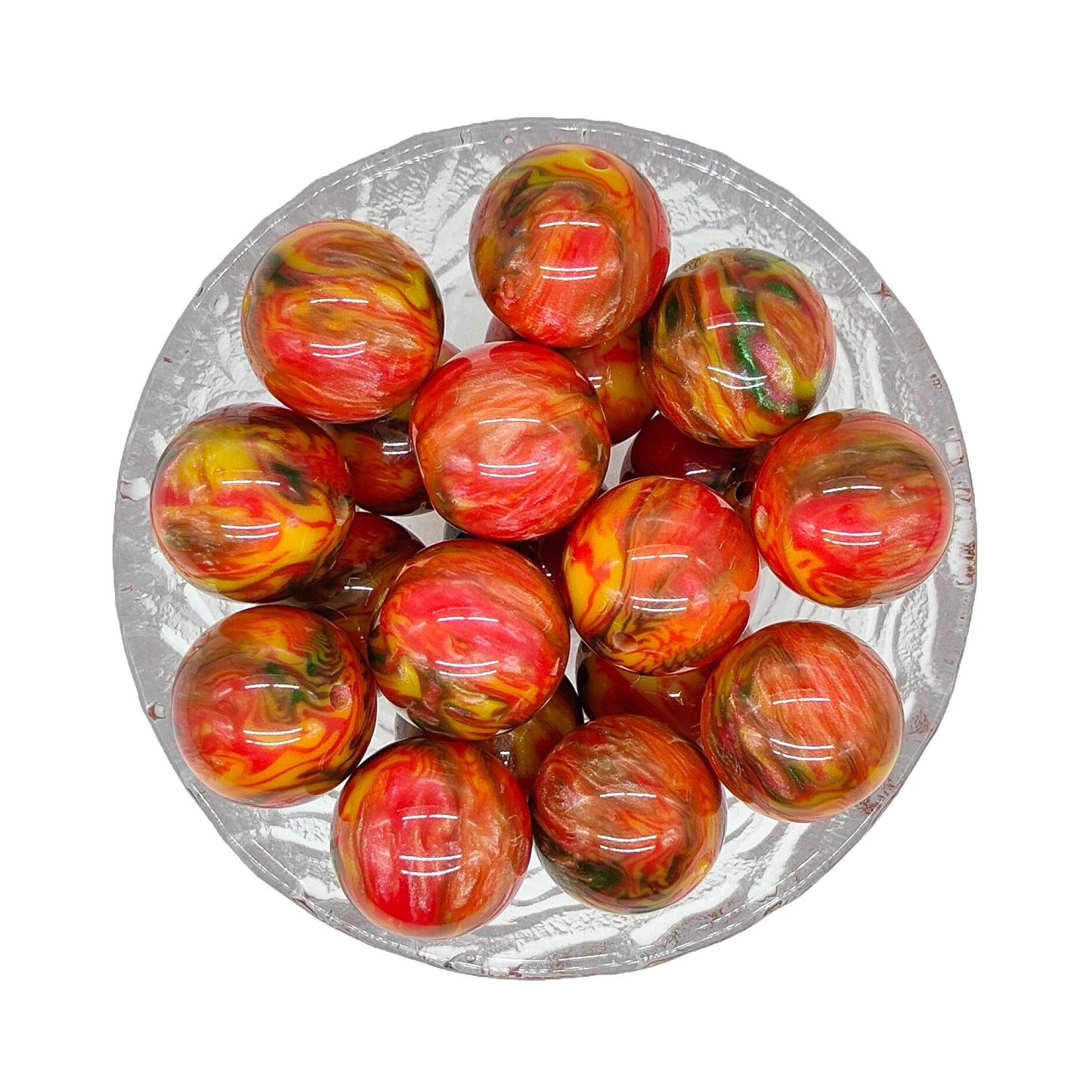 20mm Orange Yellow Swirl Chunky Bubblegum Acrylic Beads