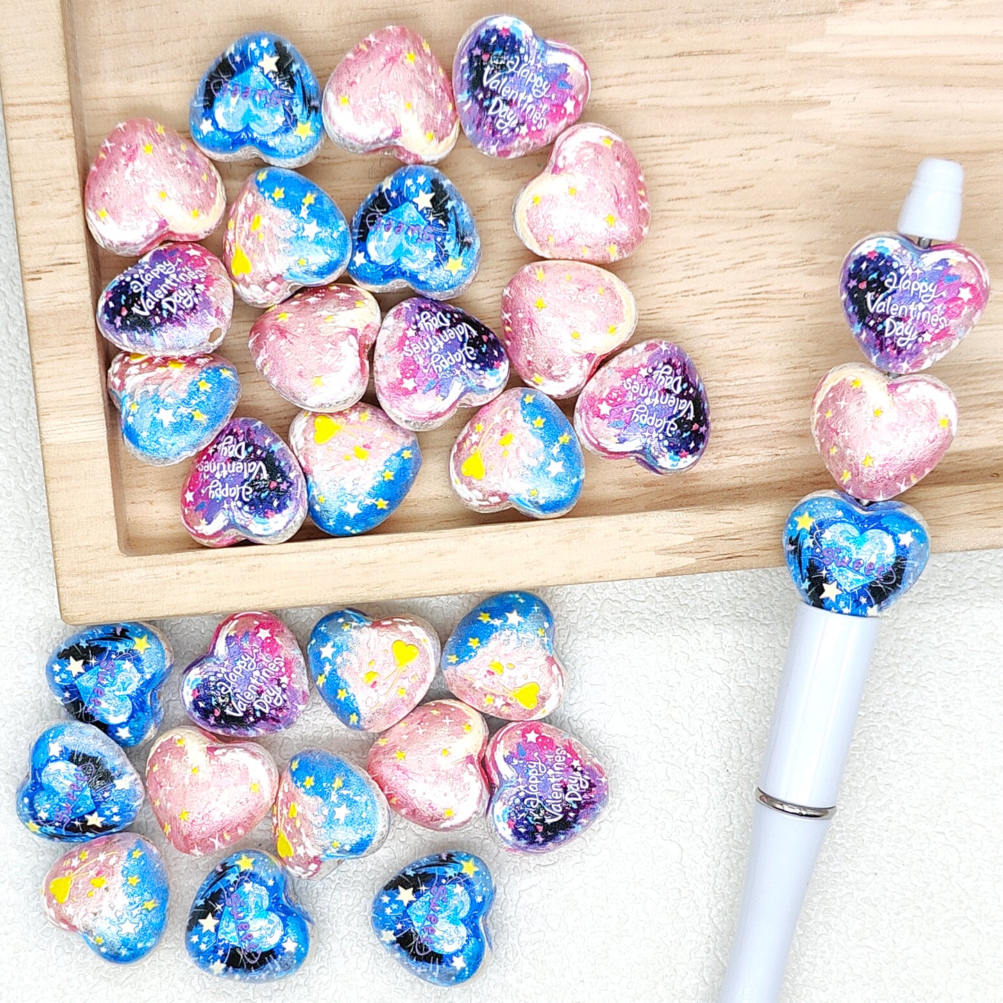 Pastel Oil Painting Heart Assorted Acrylic Loose Bead DIY Beaded Pen
