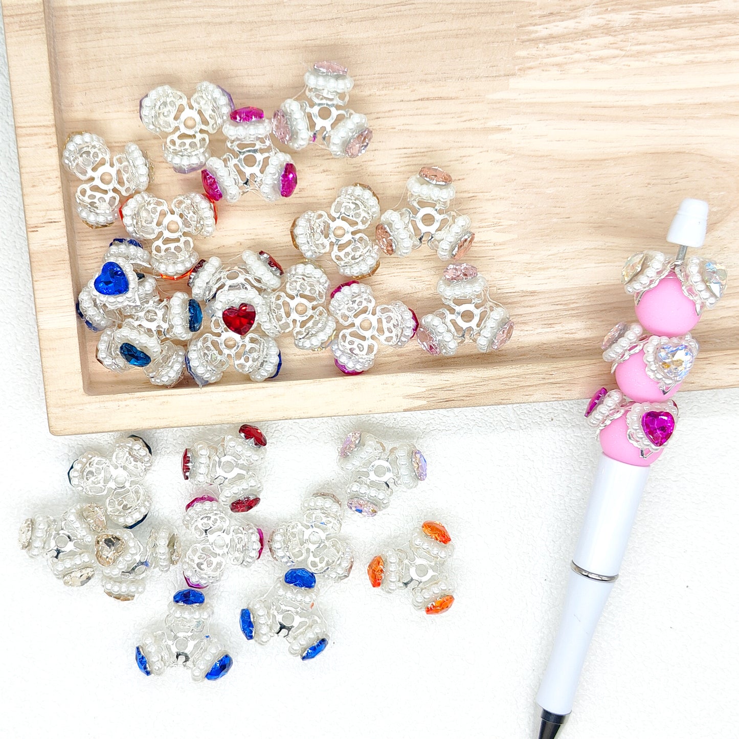 Pearl Heart Crystals Metal Bead Cap Fit 16MM