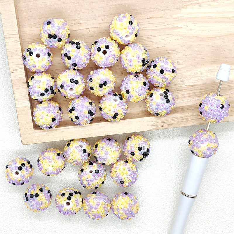 Purple Yellow Confetti Rhinestone Ball,20mm Acrylic Bubblegum Beads