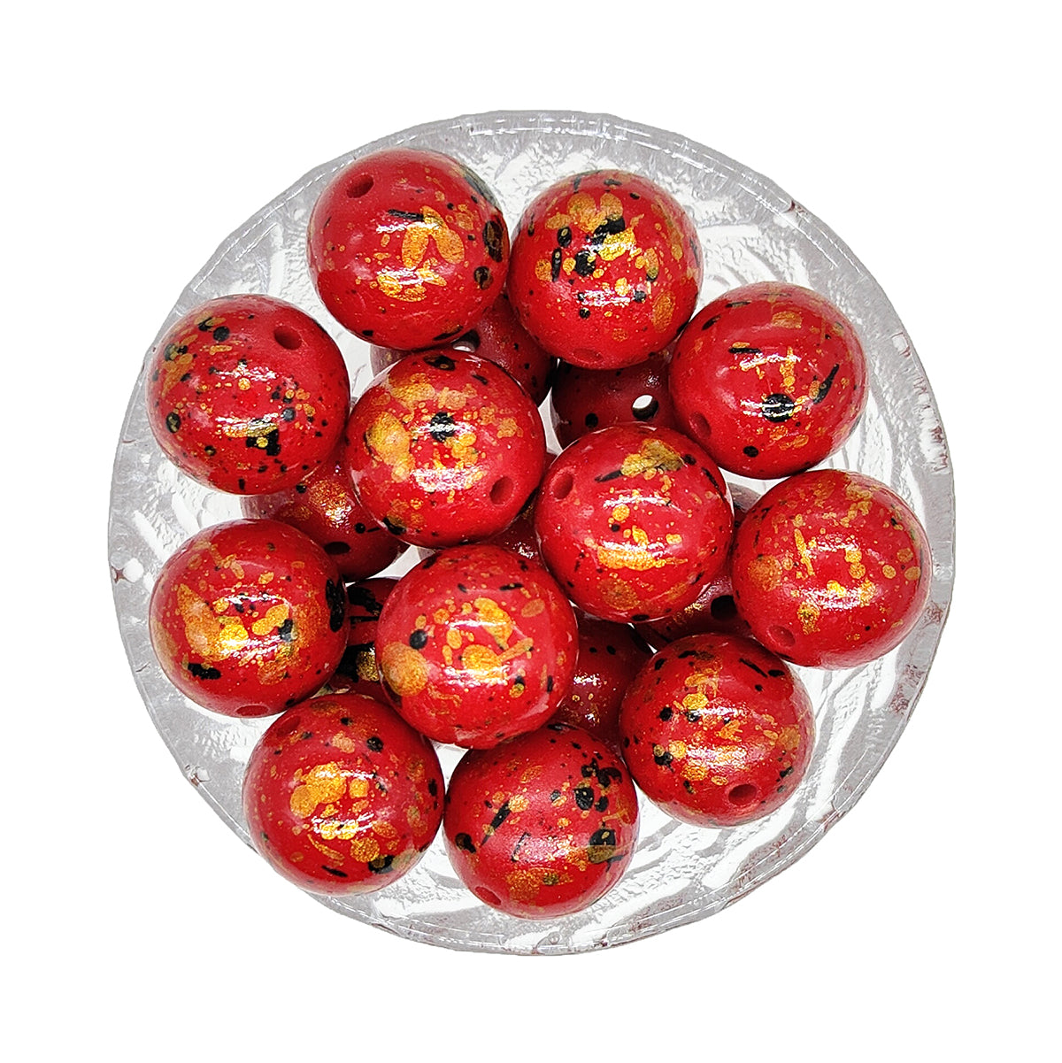 20mm Red Splash Print Chunky Bubblegum Acrylic Beads