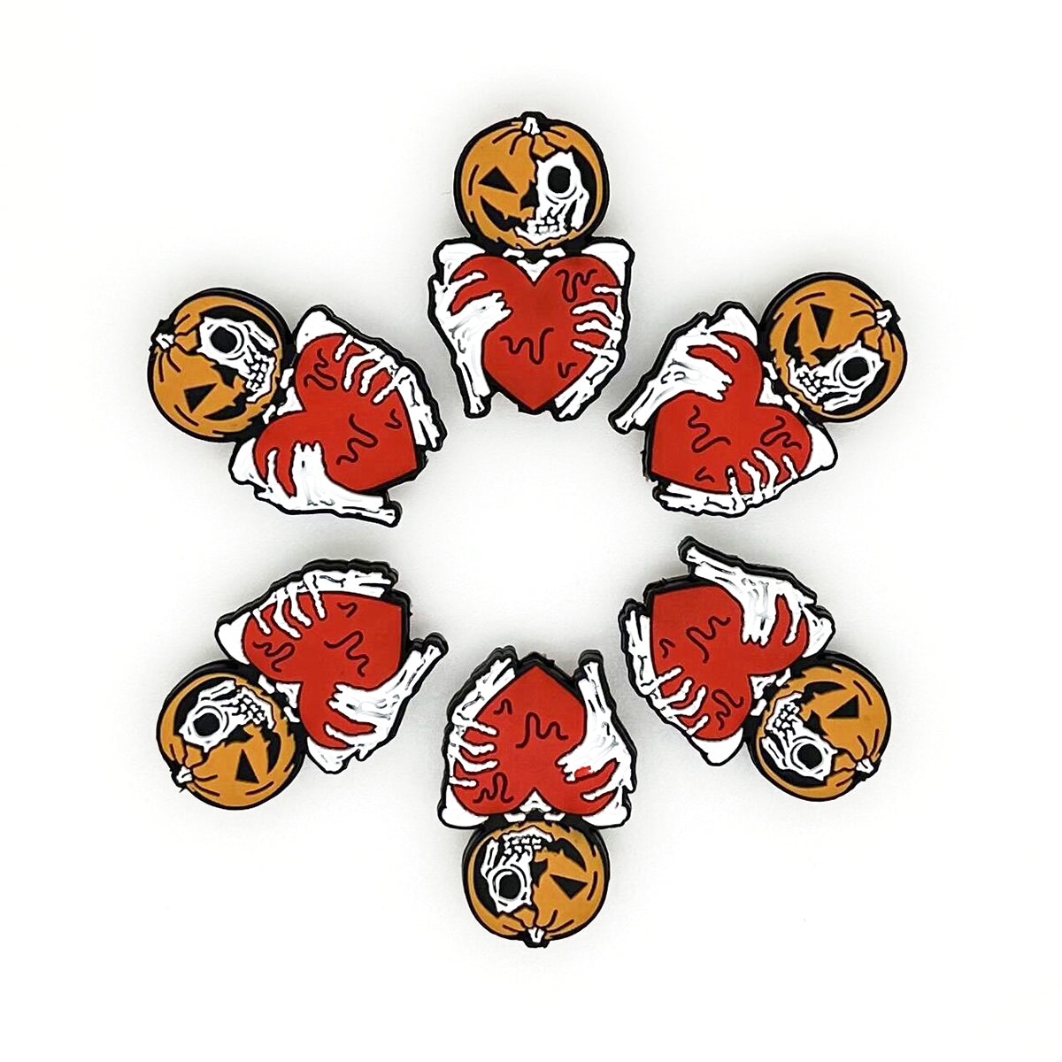 Skeleton Pumpkin Heart Halloween Focal